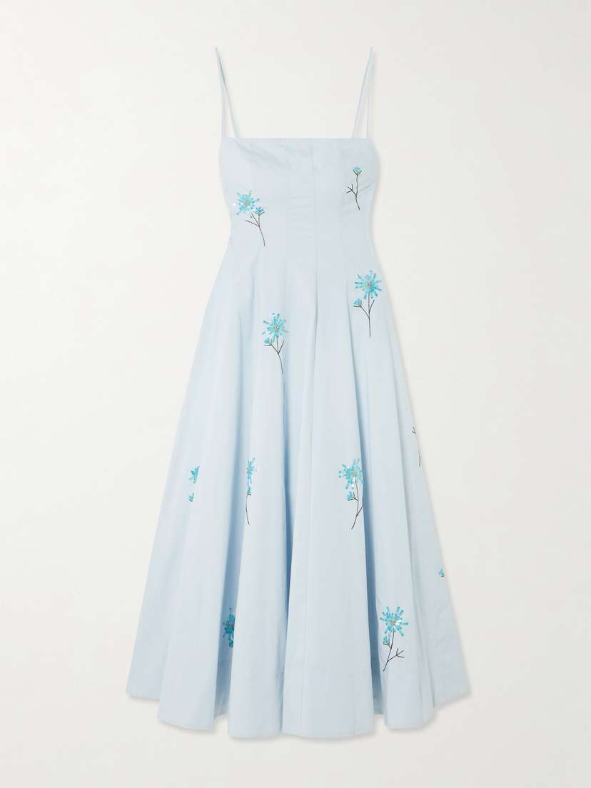 Staud Wylie Embellished Embroidered Cotton-blend Poplin Midi Dress