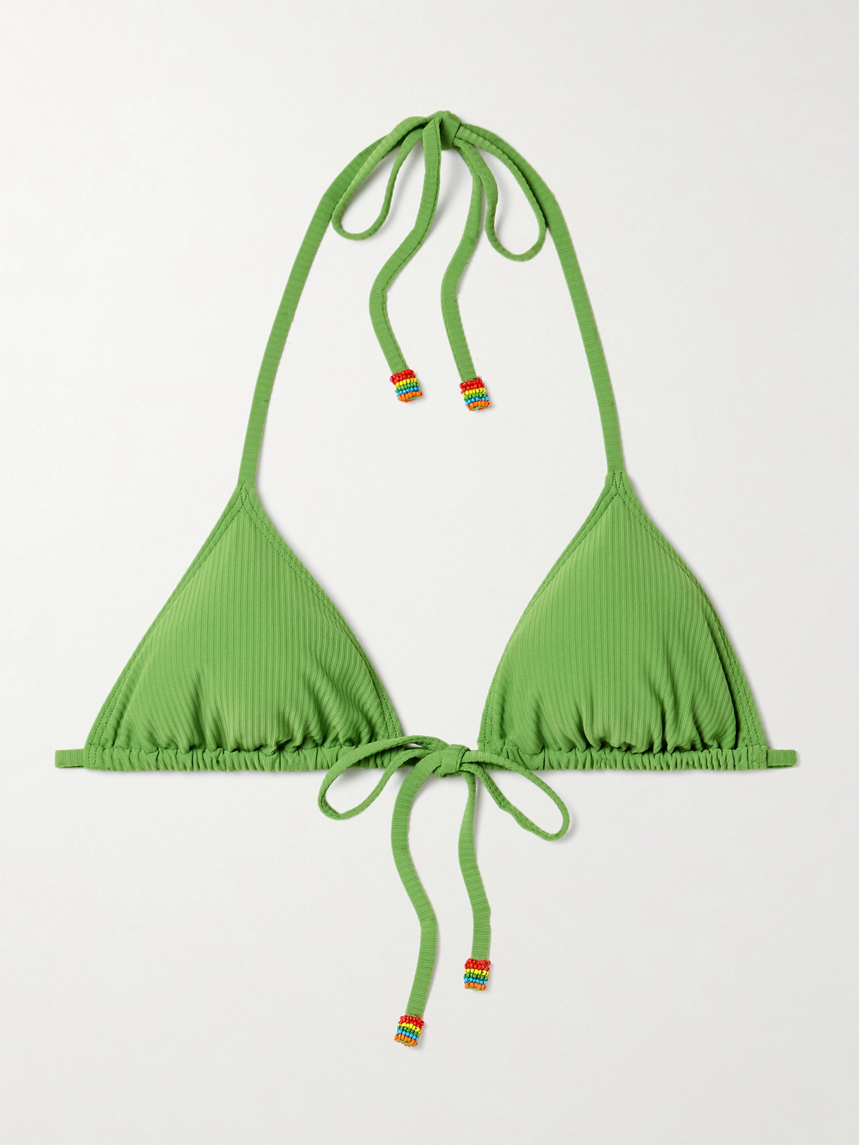 Staud Lido Bead-embellished Ribbed Triangle Bikini Top