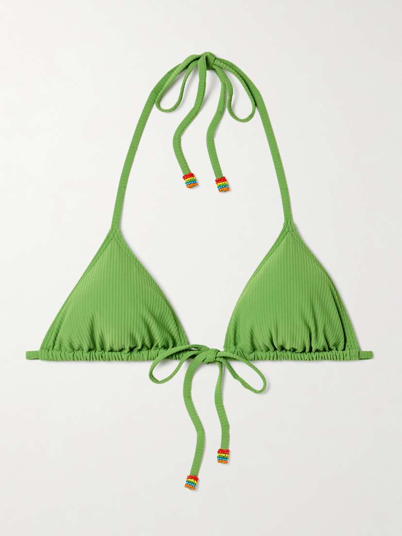 Staud Lido Bead-embellished Ribbed Triangle Bikini Top