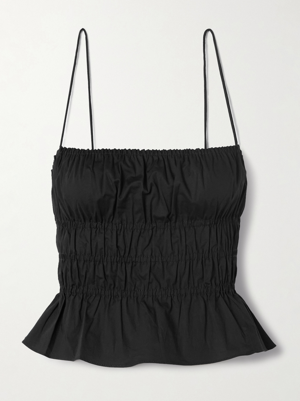 Staud Ayla Shirred Cotton-blend Poplin Peplum Top