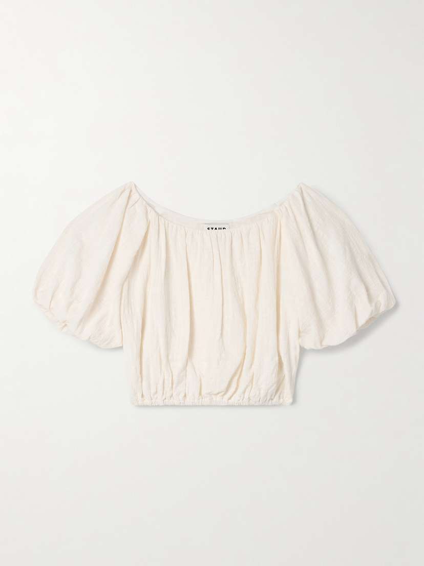 Staud Cayman Cropped Gathered Cotton-gauze Top