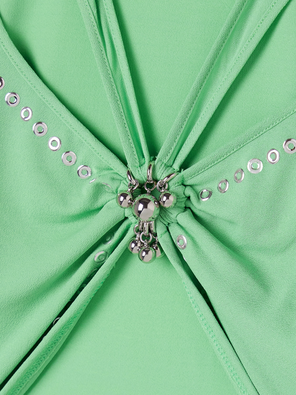 Rabanne Cropped Embellished Gathered Jersey Top In Green