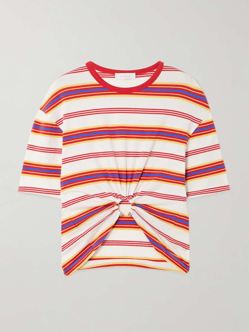 Rabanne Embellished Striped Cotton-blend Jersey T-shirt