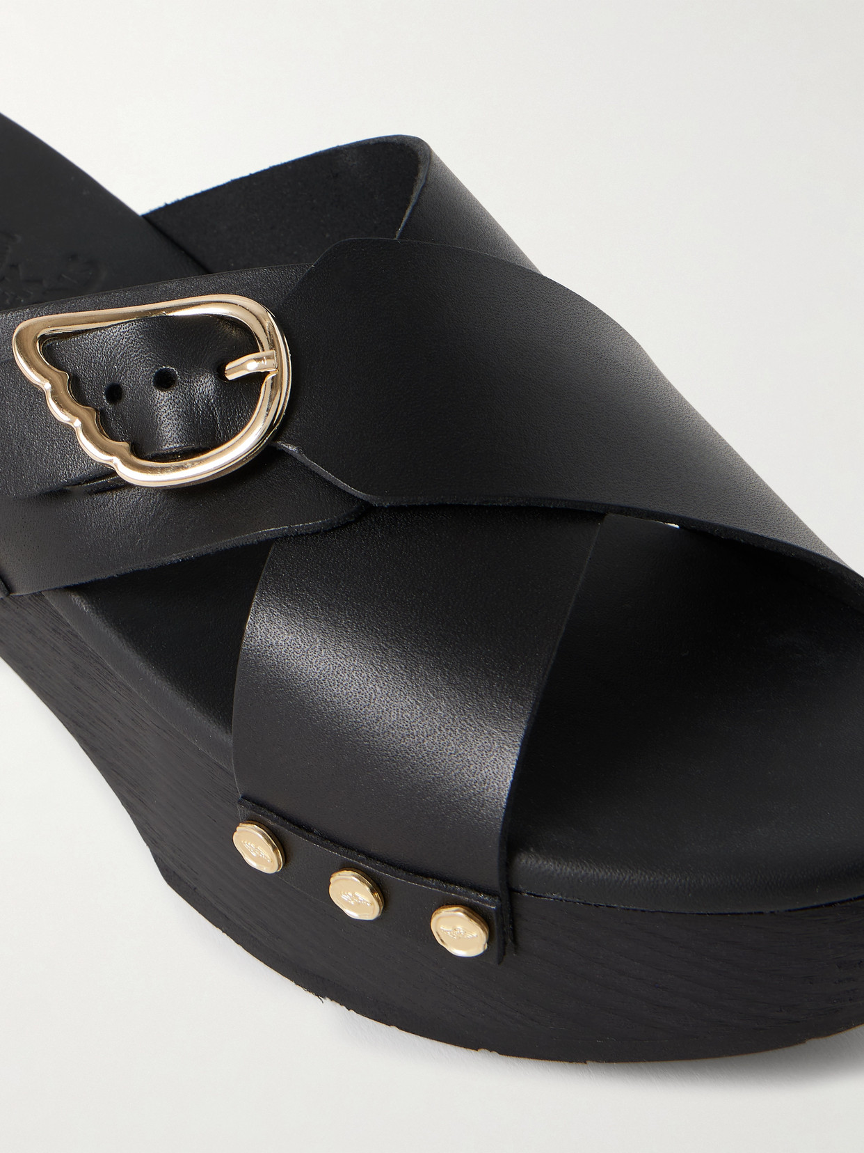 ANCIENT GREEK SANDALS MARILISA SABOT BUCKLED LEATHER PLATFORM SANDALS