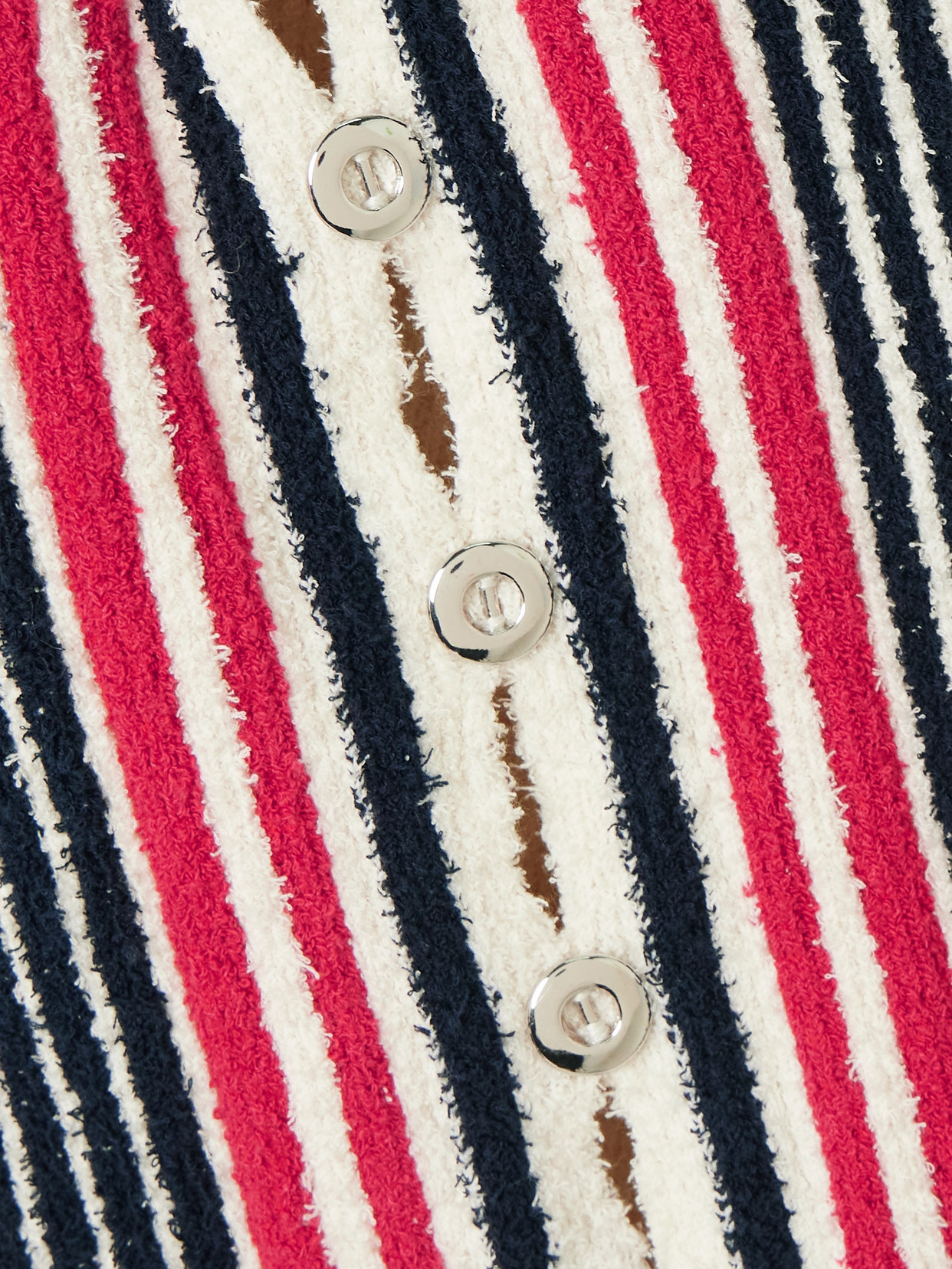 Rabanne Button-embellished Striped Cotton-blend Chenille Sweater In Gray