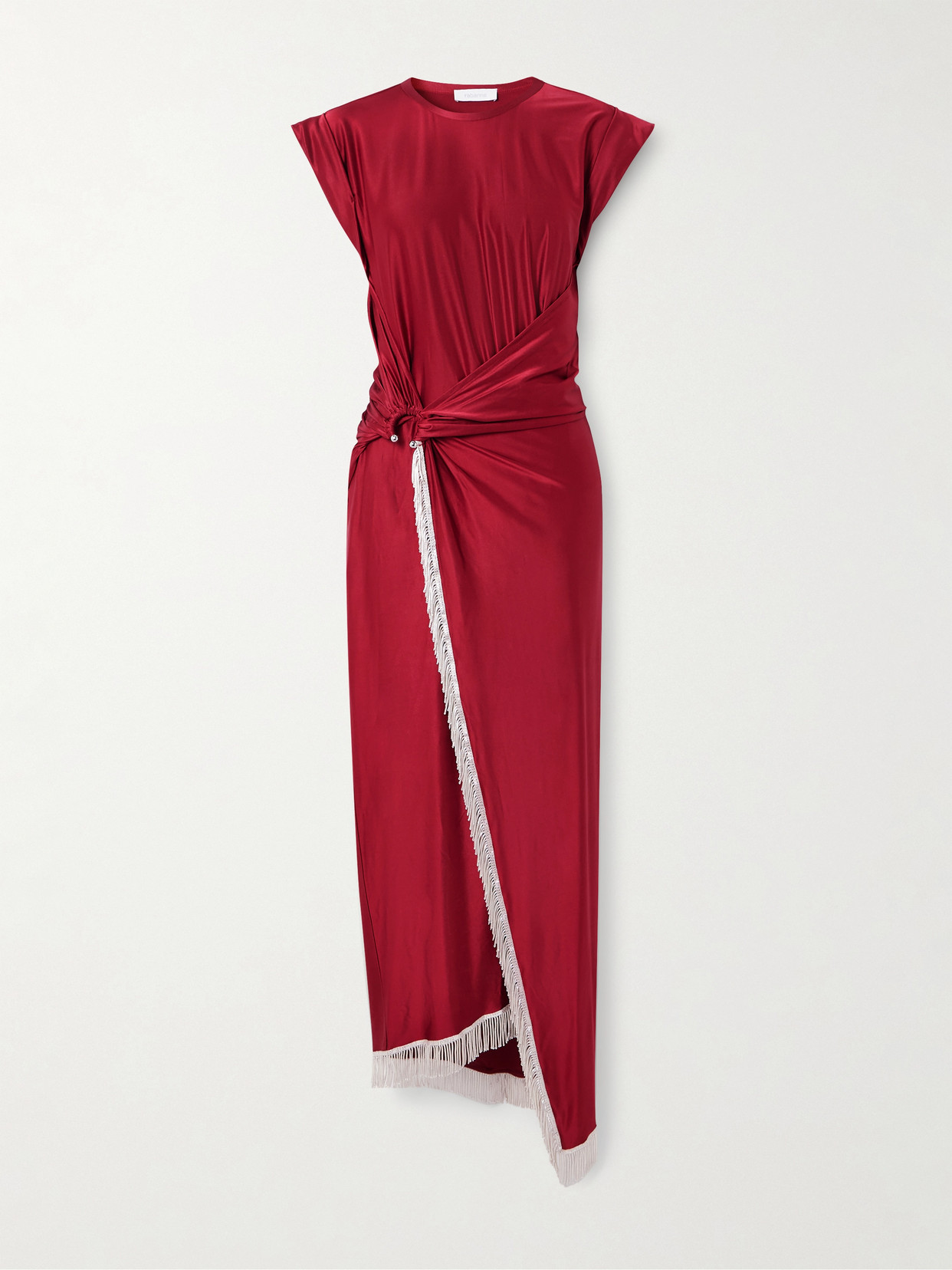 Rabanne Womens Ruby Red Draped Fringed Stretch-jersey Maxi Dress