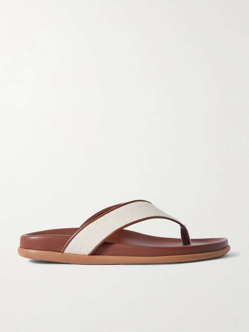 Ancient Greek Sandals Charys Leather-trimmed Canvas Flip Flops