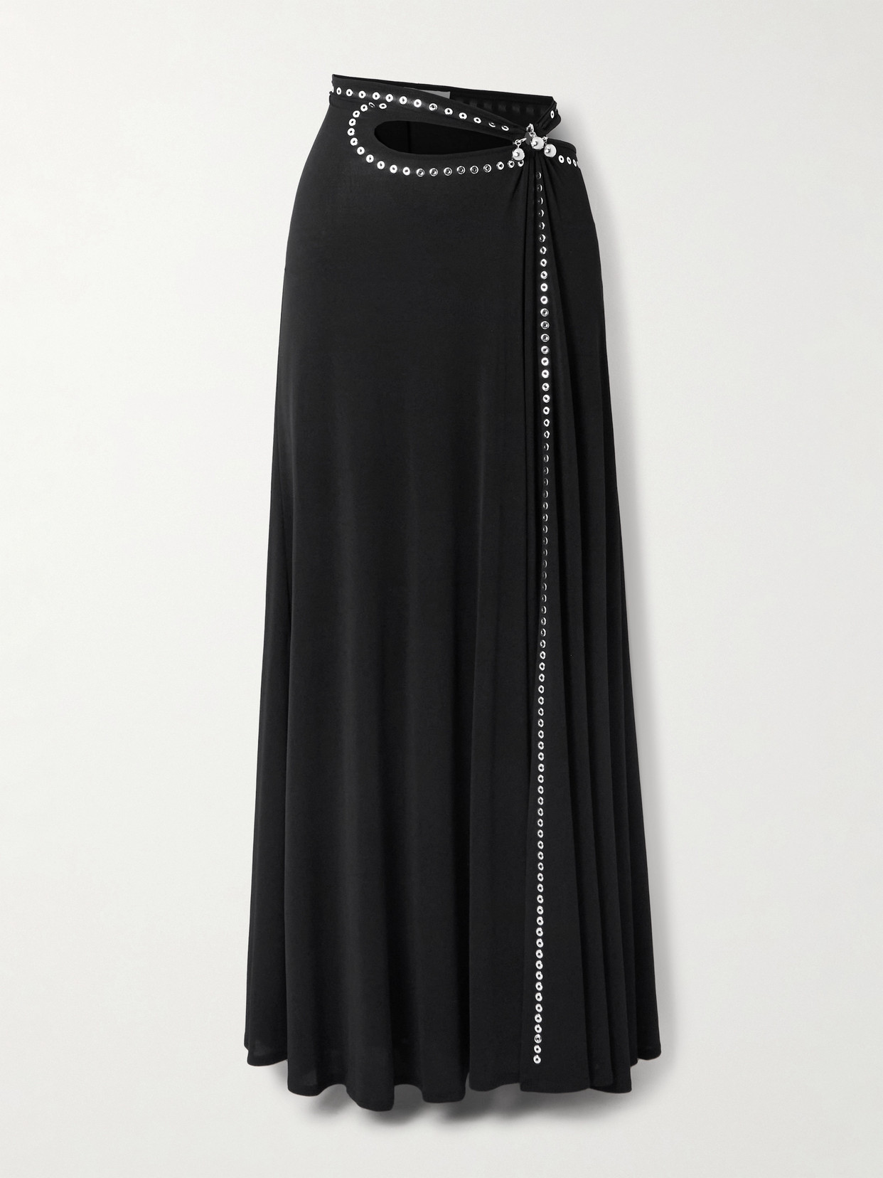 Rabanne Studded Gathered Cutout Jersey Maxi Skirt In Black