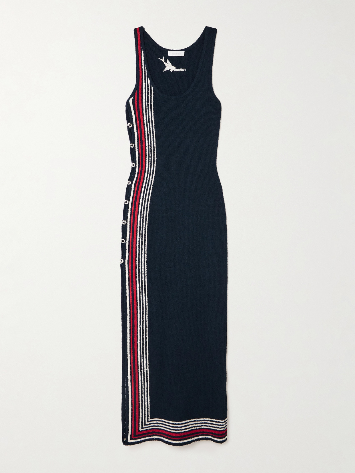 Rabanne Button-embellished Striped Cotton-blend Chenille Maxi Dress In Blue