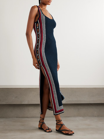 Rabanne Button-embellished striped cotton-blend chenille maxi dress