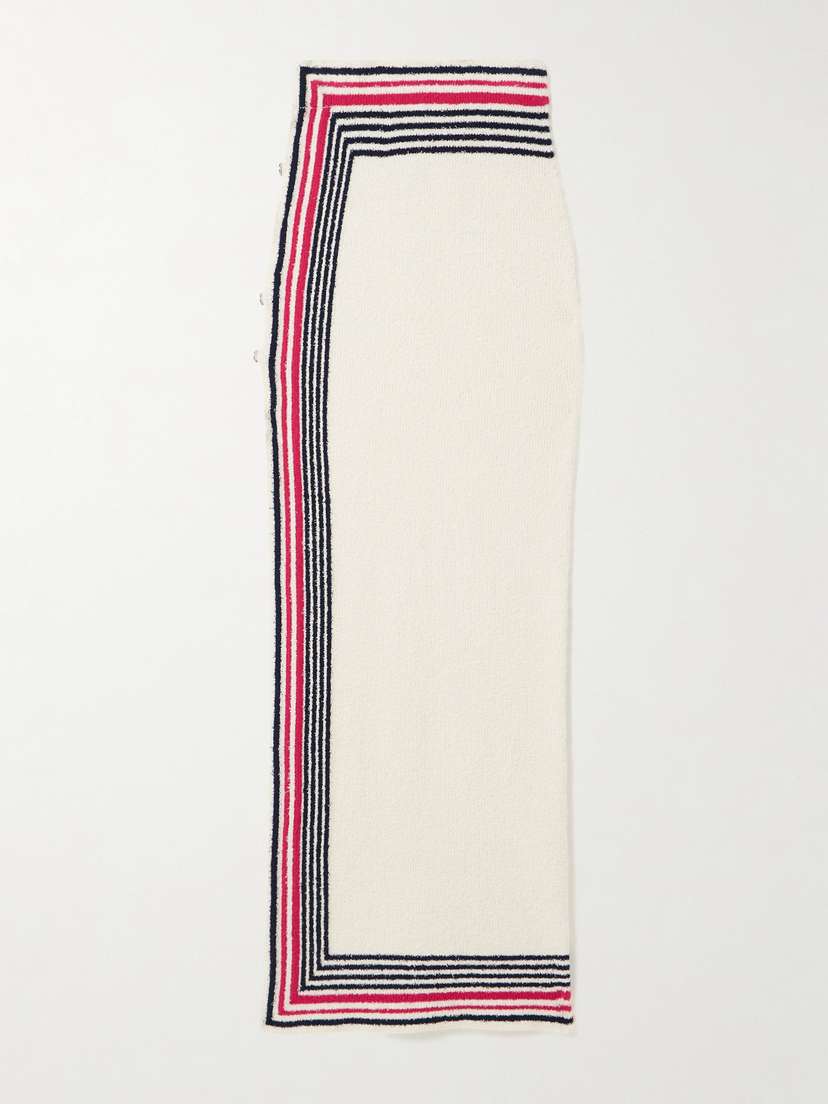 Rabanne Button-embellished Striped Cotton-blend Chenille Midi Skirt
