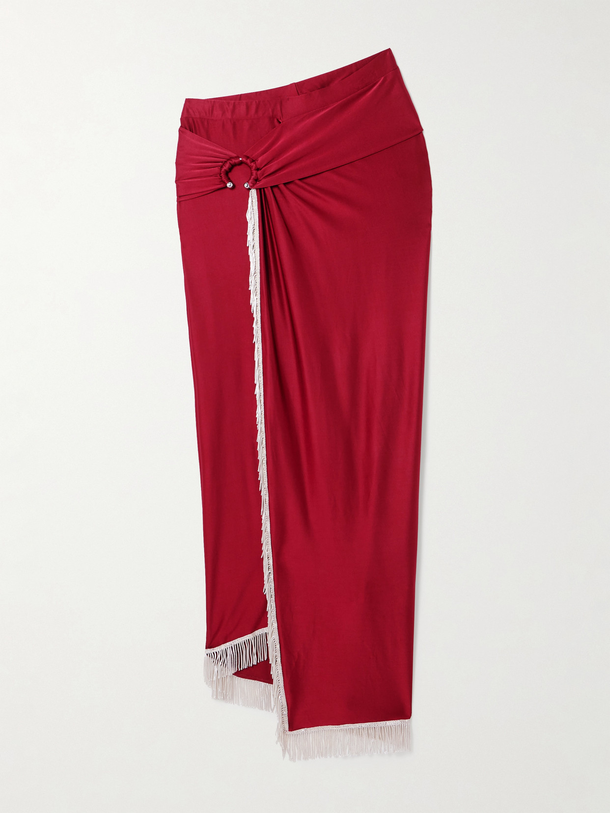 Rabanne Fringed Embellished Satin-jersey Midi Skirt