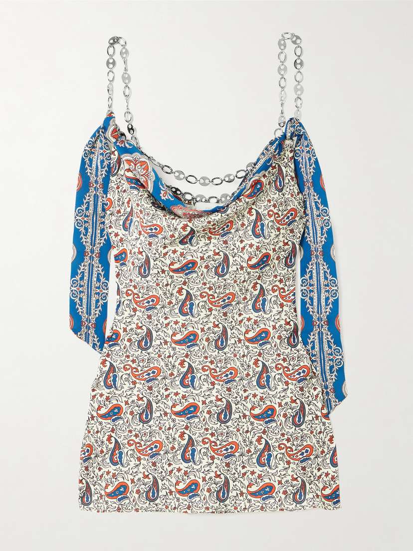 Rabanne Chain-detailed Paisley-print Crepe Top