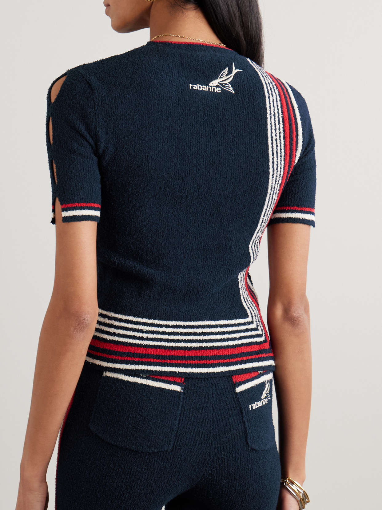 Button-Embellished Striped Cotton-Blend Chenille Sweater