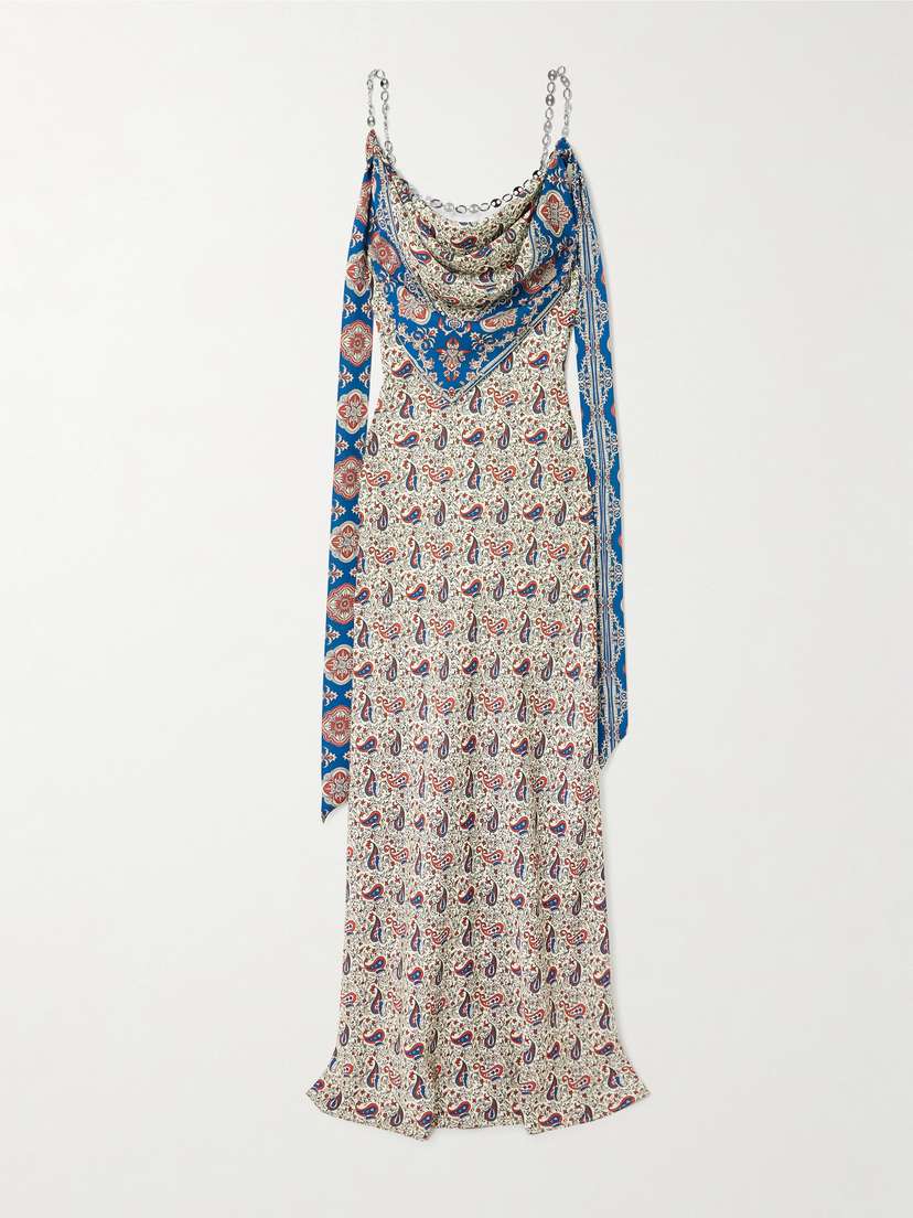 Rabanne Chain-embellished Paisley-print Crepe Maxi Dress