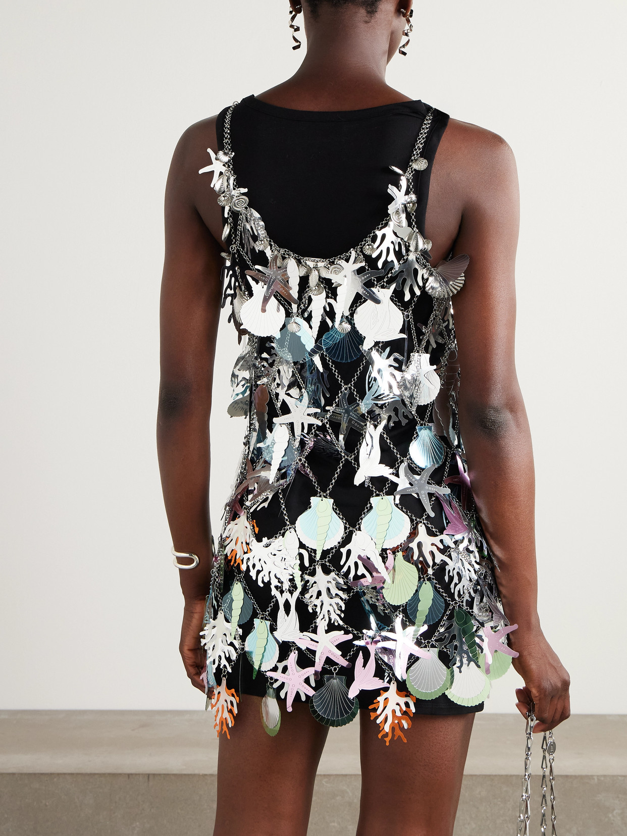 Rabanne Layered Embellished Chainmail And Jersey Mini Dress
