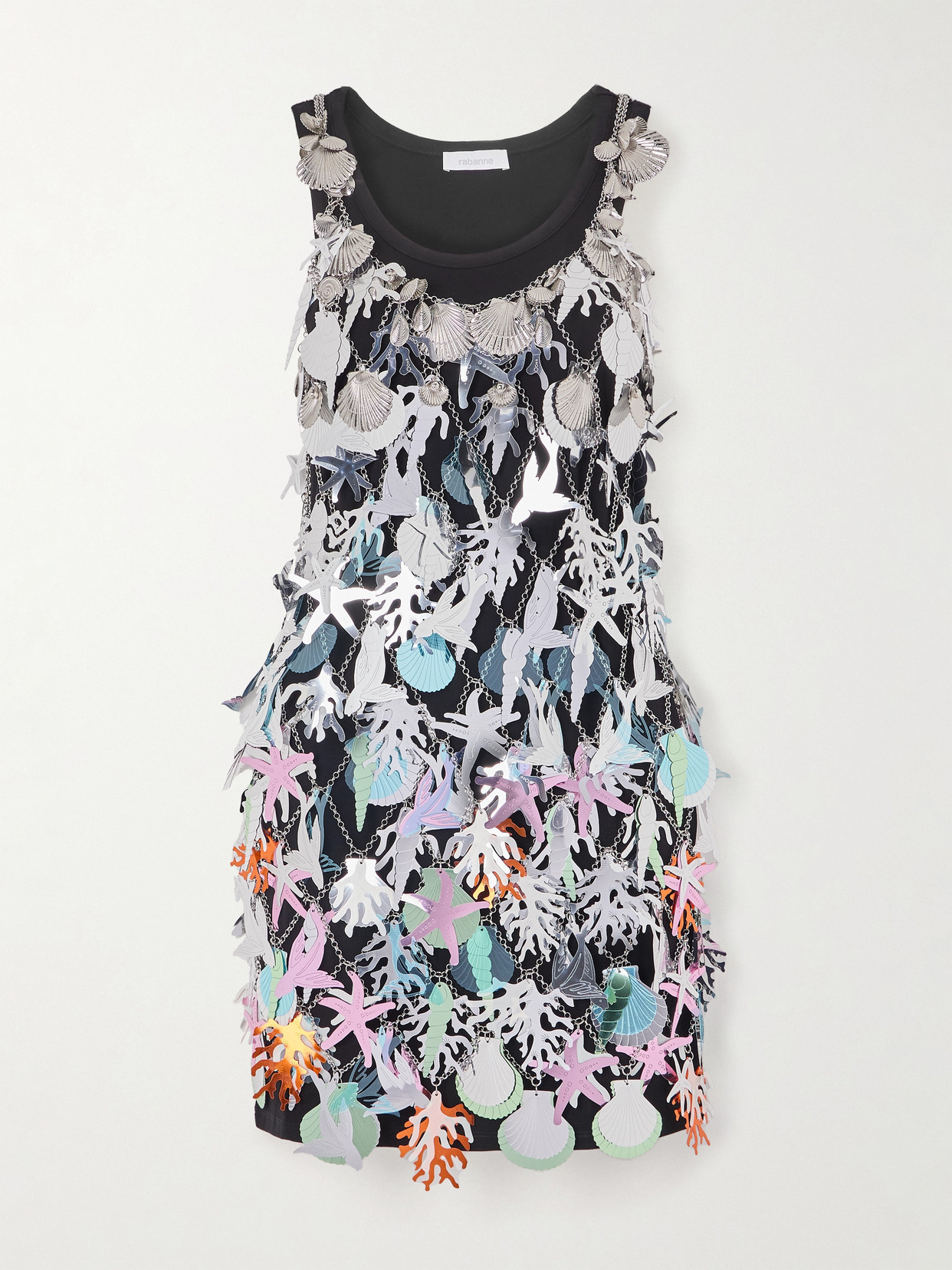 Rabanne Layered Embellished Chainmail And Jersey Mini Dress