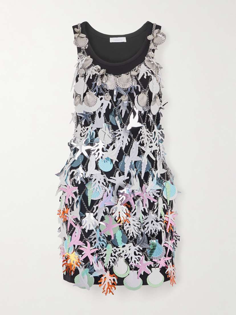 Rabanne Layered Embellished Chainmail And Jersey Mini Dress