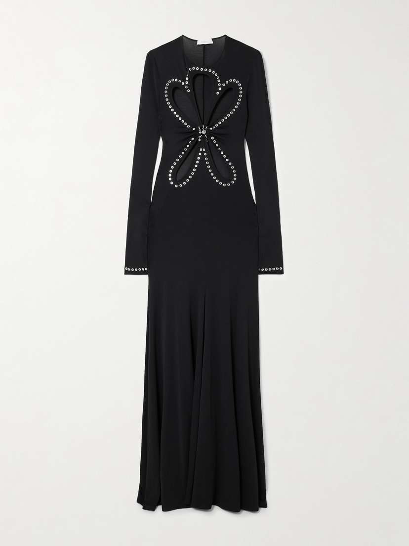Rabanne Studded Cutout Jersey Maxi Dress