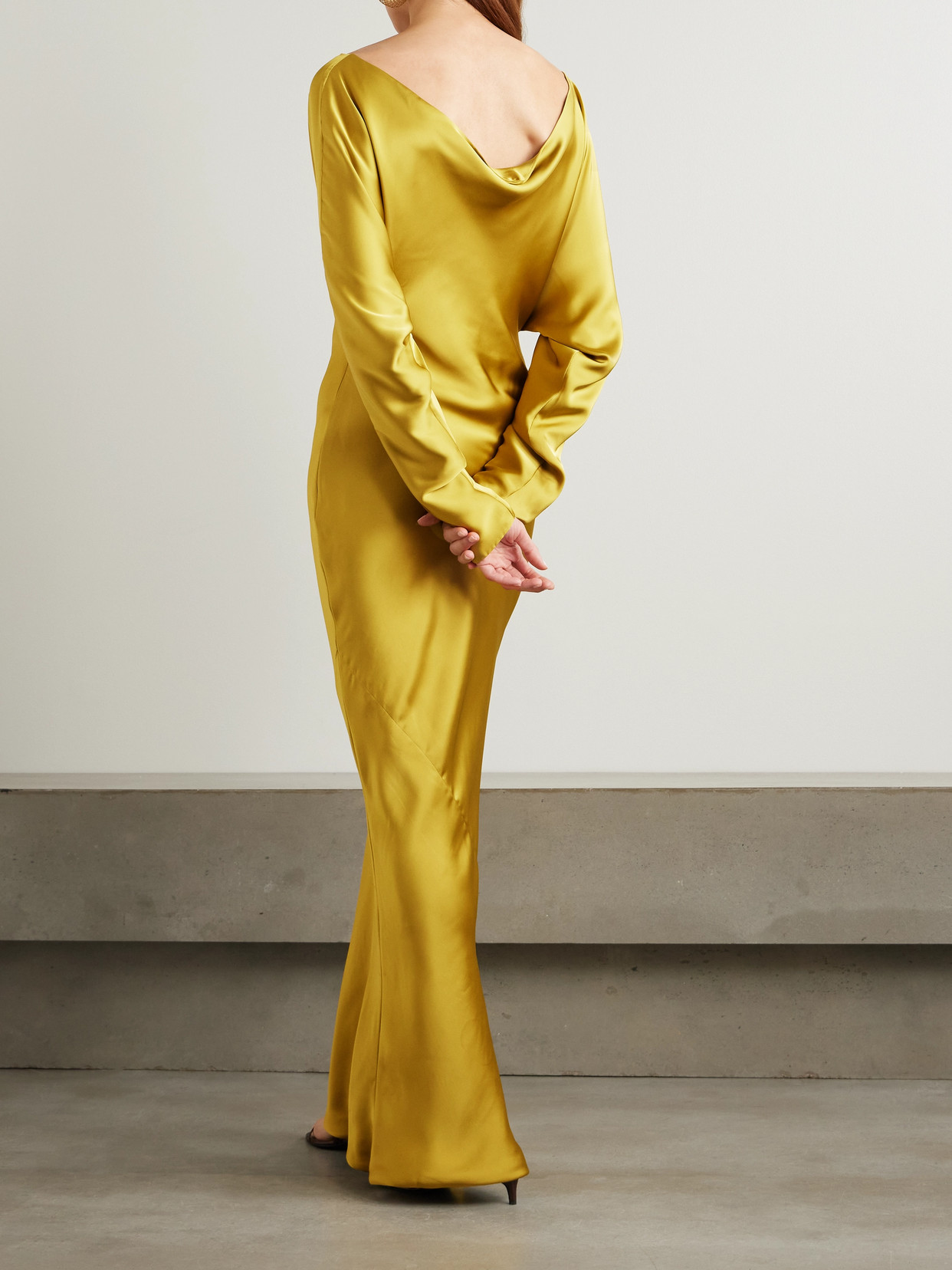 Norma Kamali Maria Draped Satin Gown In Yellow