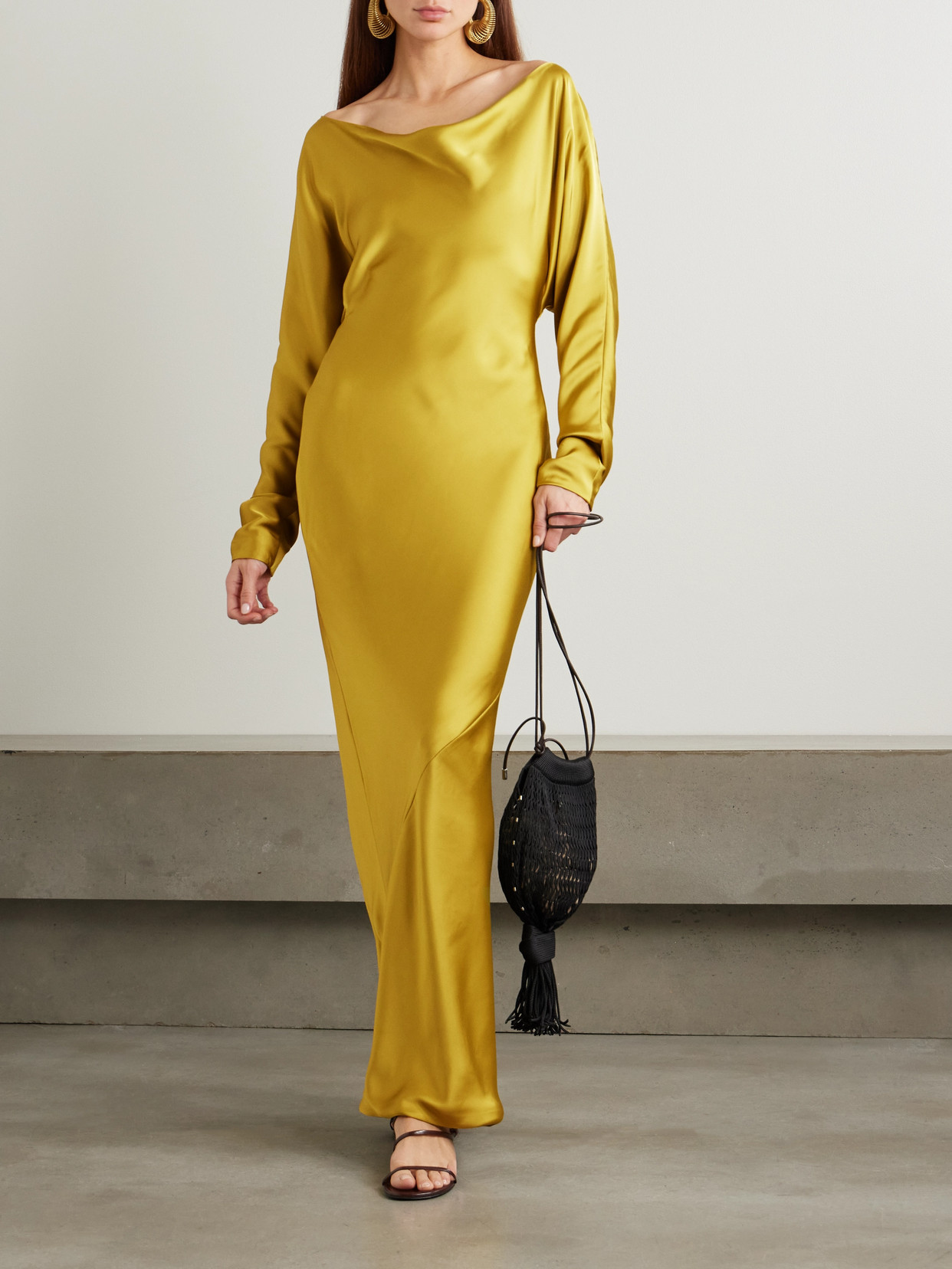 Norma Kamali Maria Draped Satin Gown In Yellow