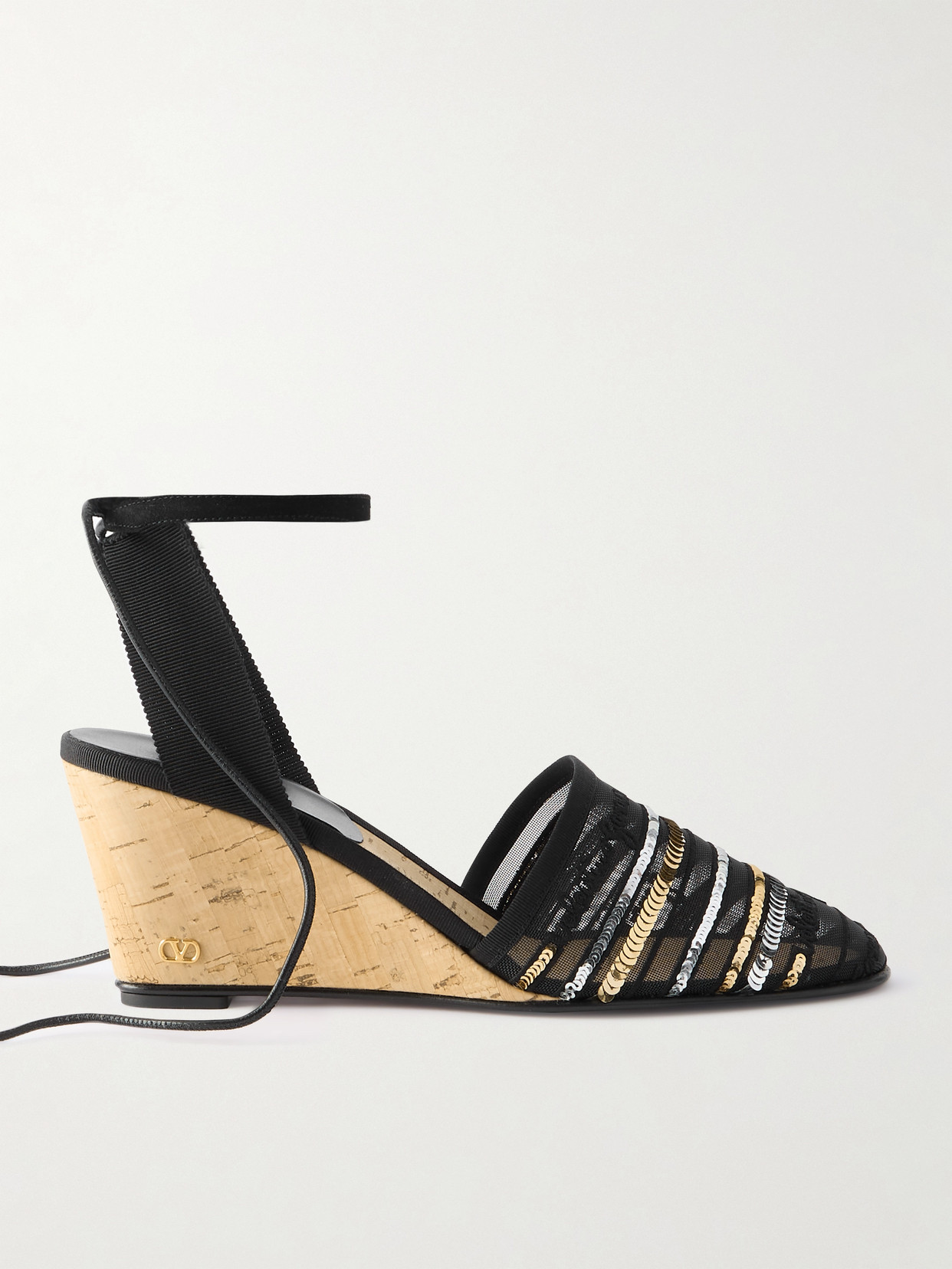 Valentino Garavani La Cruisette 75 Tasseled Sequin-embellished Embroidered Mesh Wedges