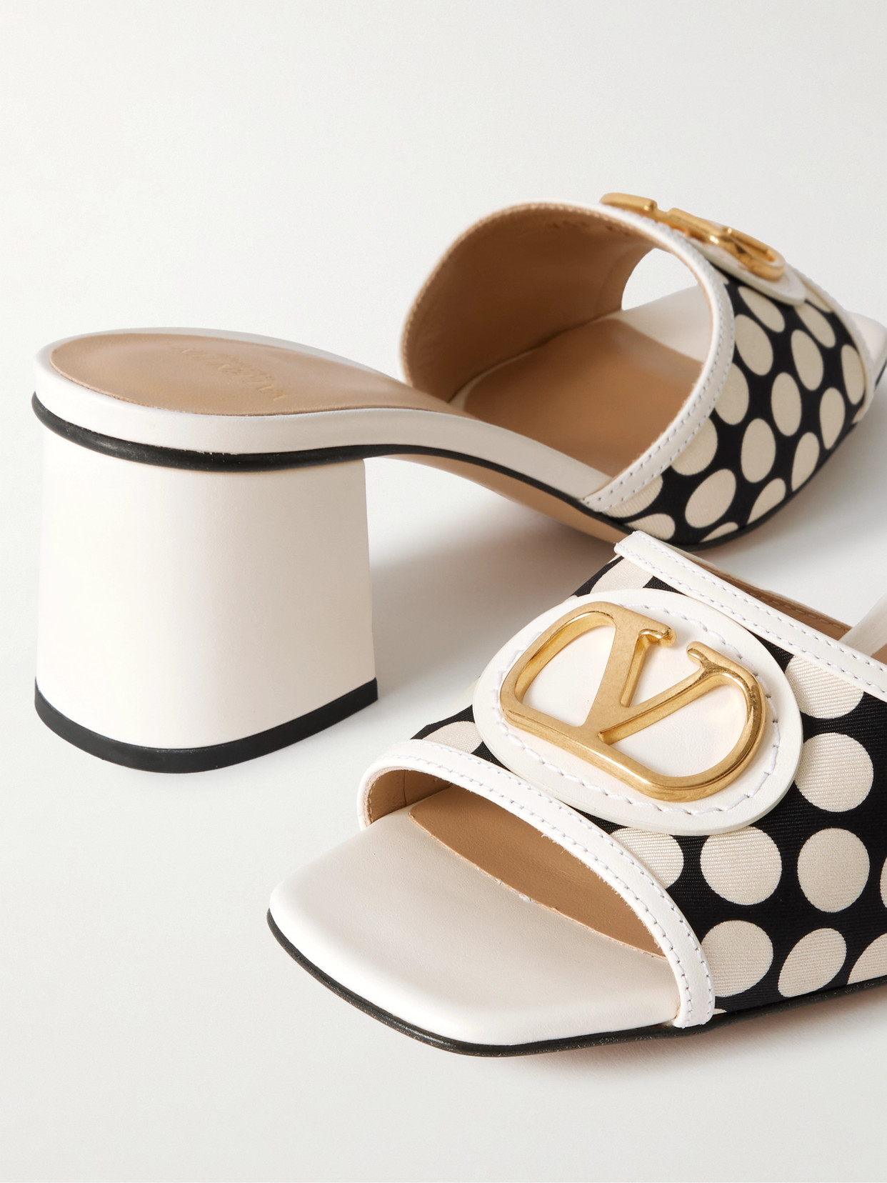 Valentino Escape 60 Embellished Leather-trimmed Polka-dots Twill Mules In Multi