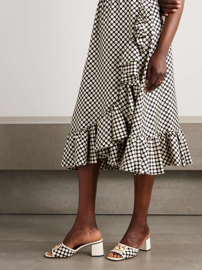 Escape 60 Embellished Leather-trimmed Polka-dots Twill Mules