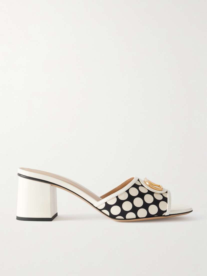 Escape 60 Embellished Leather-trimmed Polka-dots Twill Mules