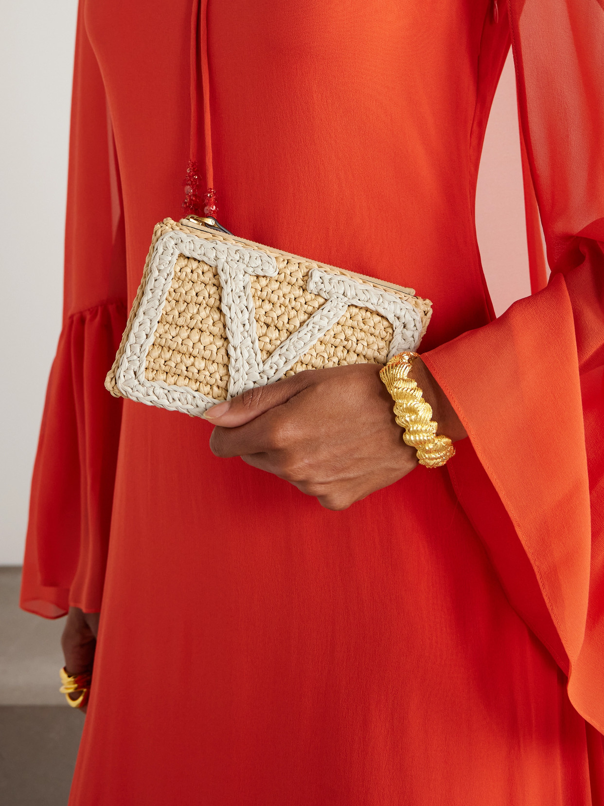 Valentino Viva Superstar Crocheted Faux Raffia Clutch