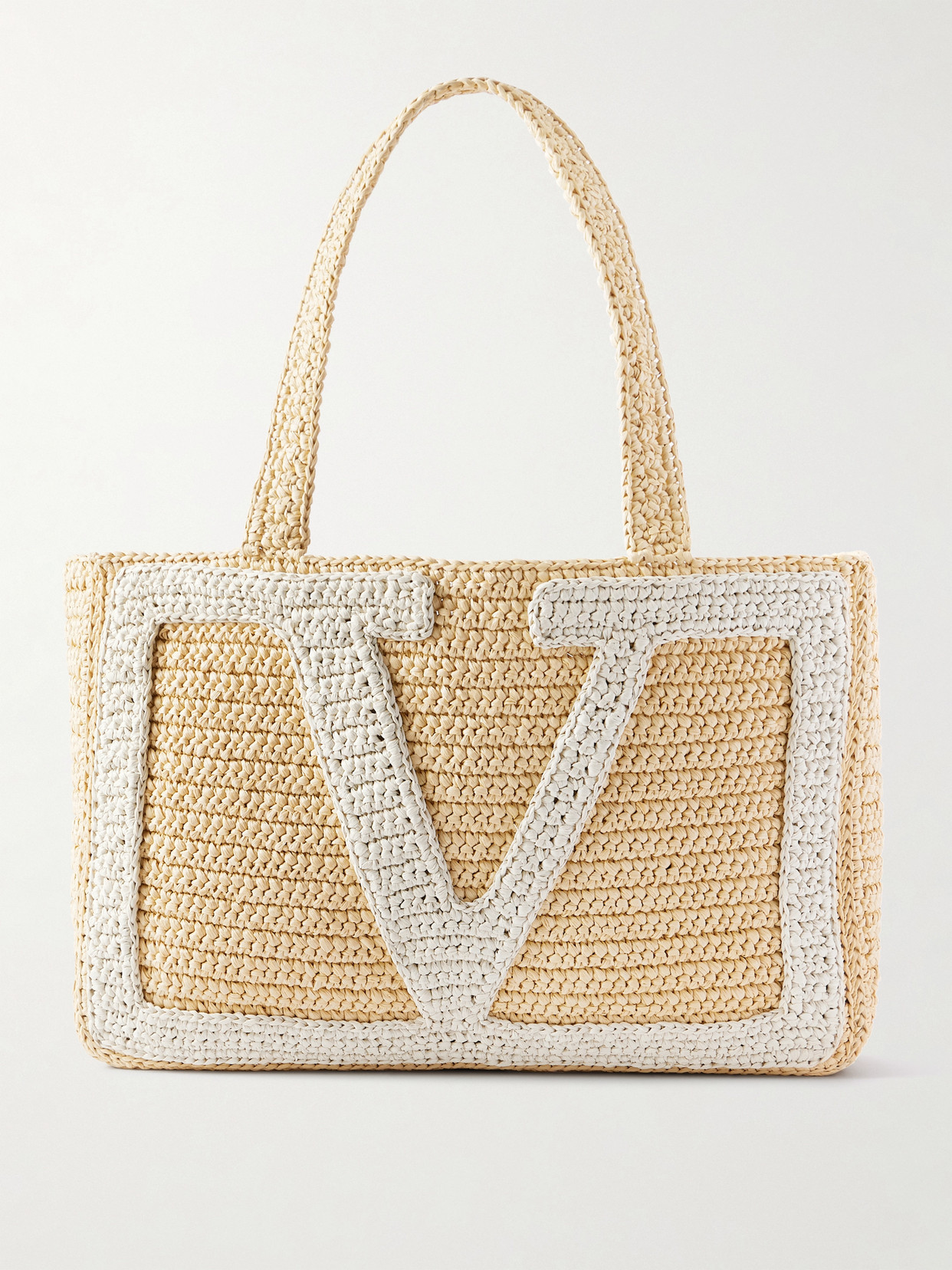 Valentino Garavani Viva Superstar Crocheted Raffia Tote In Neutral