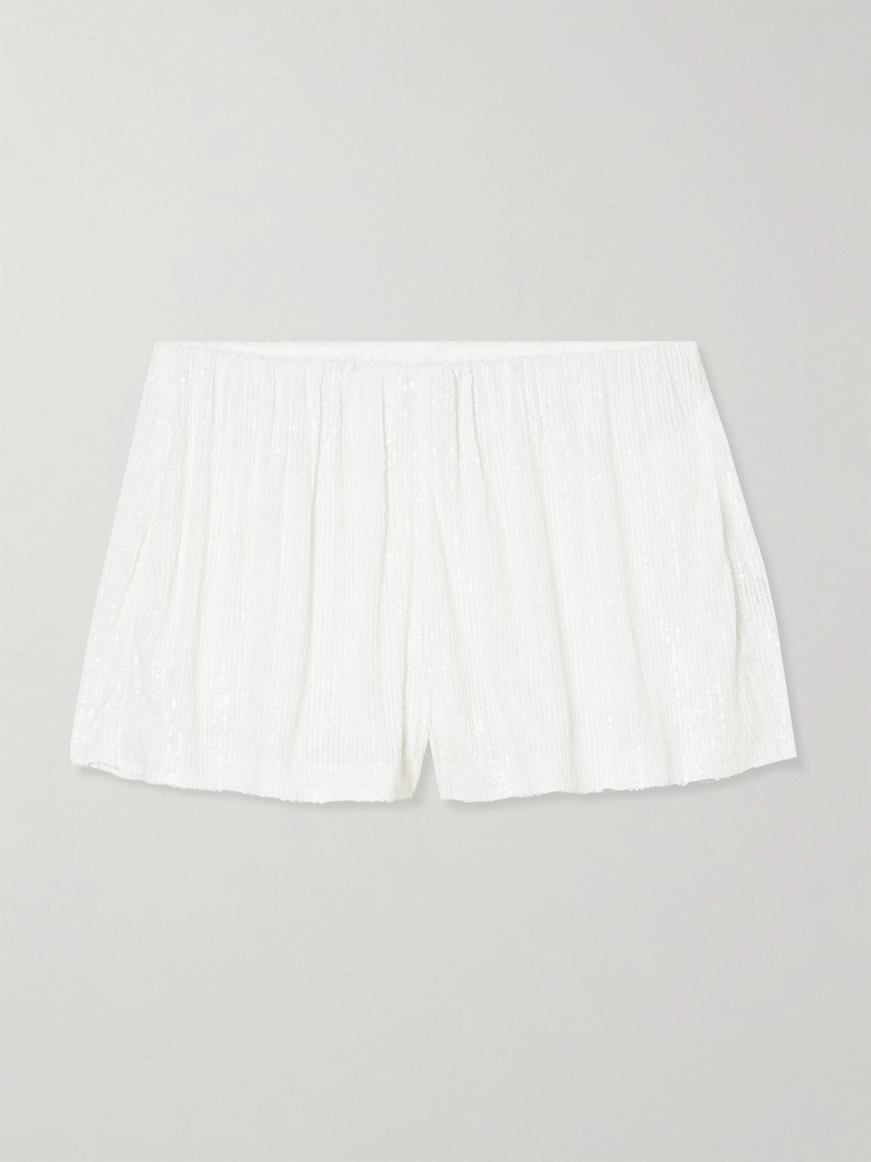 Norma Kamali Boyfriend Elephant Sequined Stretch-mesh Shorts In White