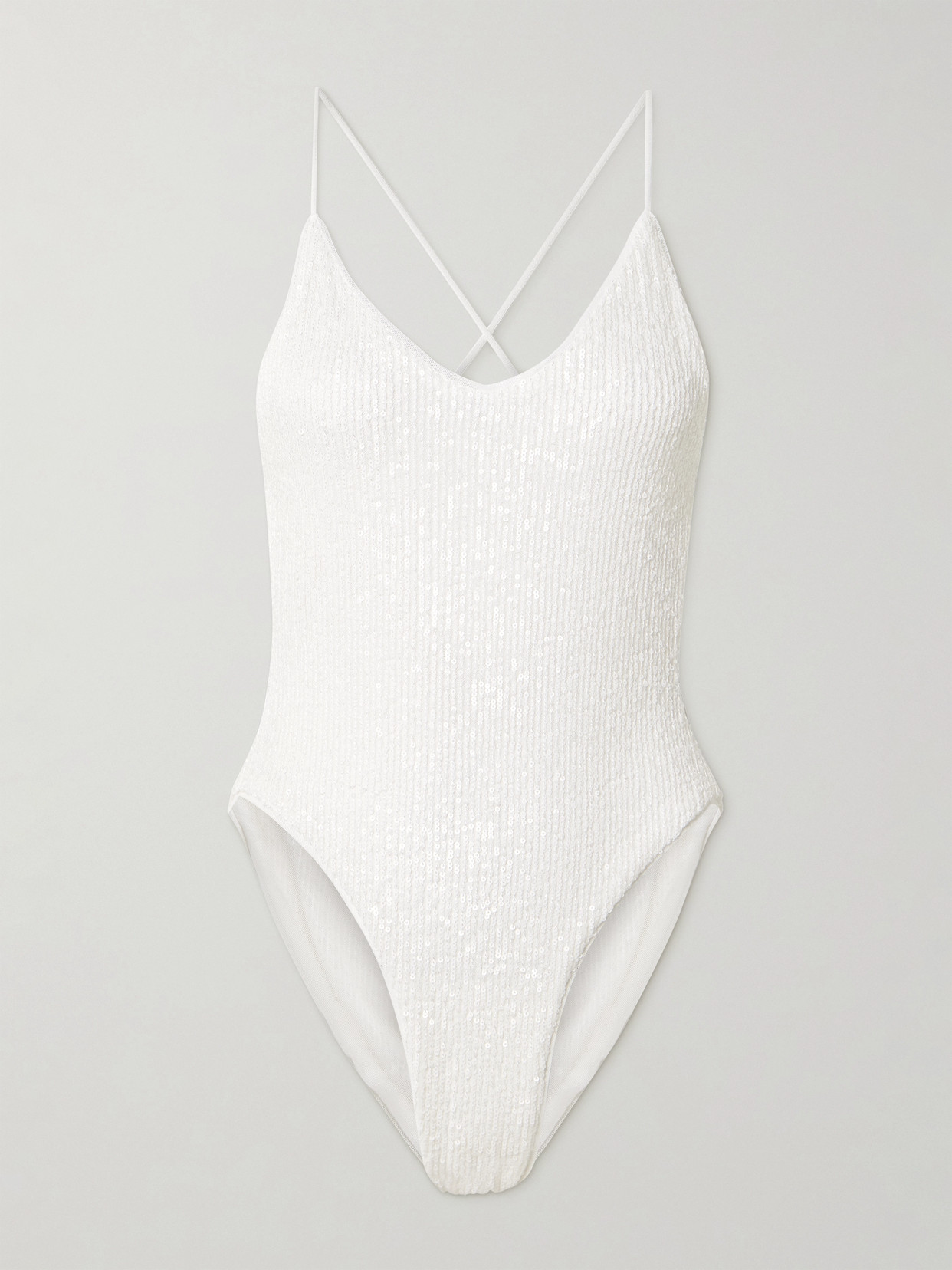 Norma Kamali Open-back Sequined Swimsuit In White