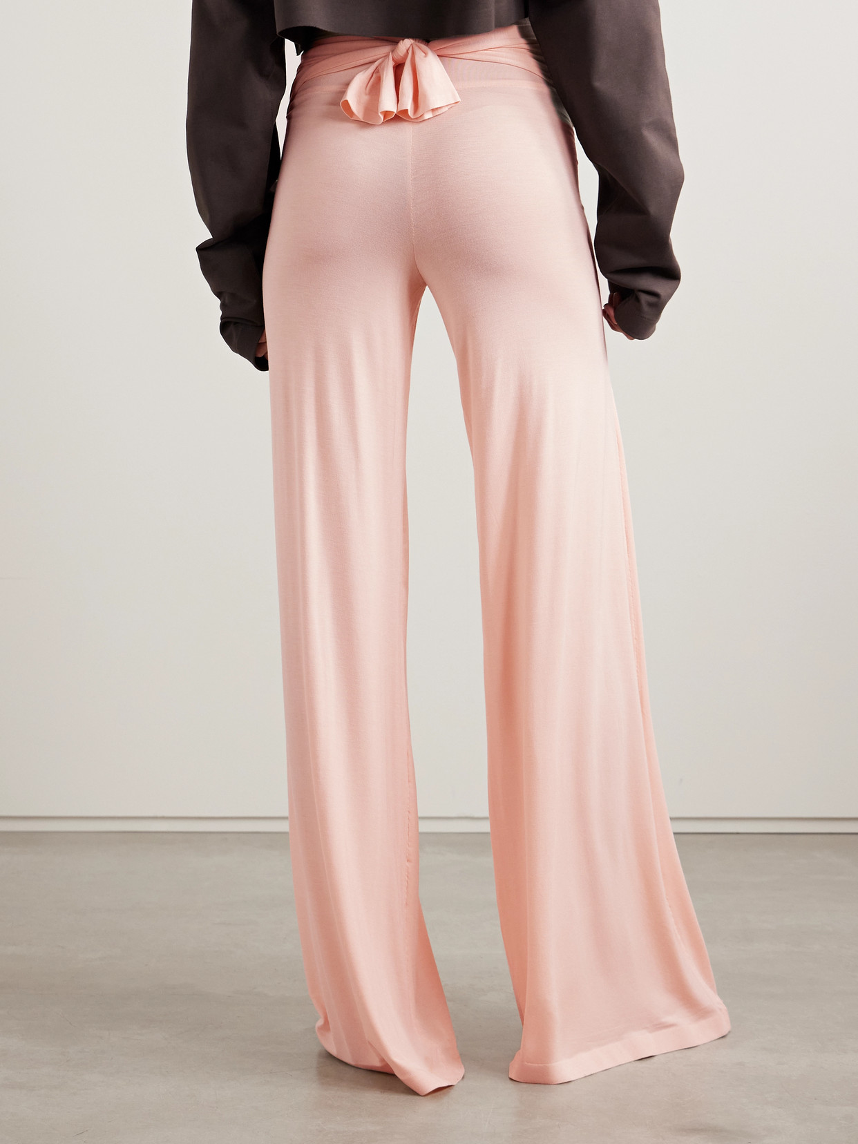 Norma Kamali Elephant Wrap-effect Draped Stretch-jersey Wide-leg Pants In Pink