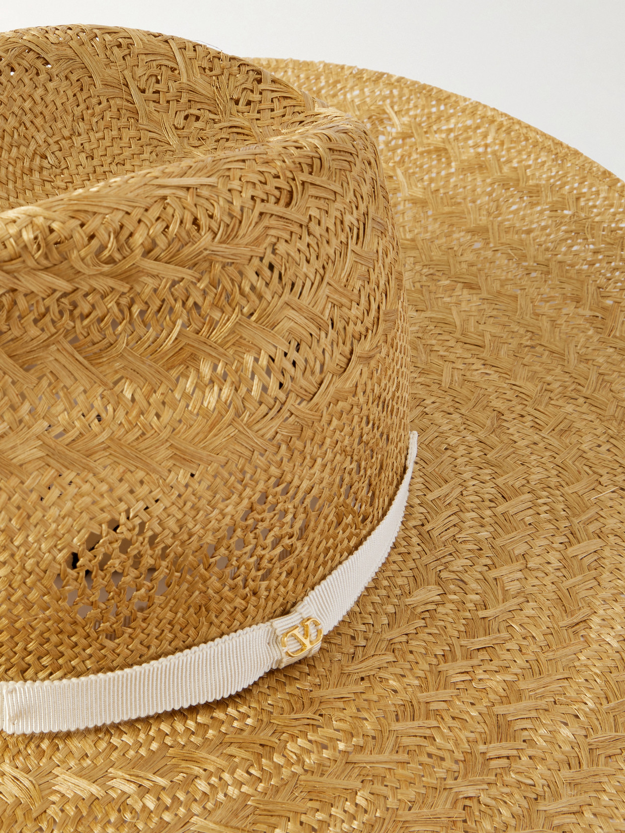 Valentino Grosgrain-trimmed Straw Hat In Brown