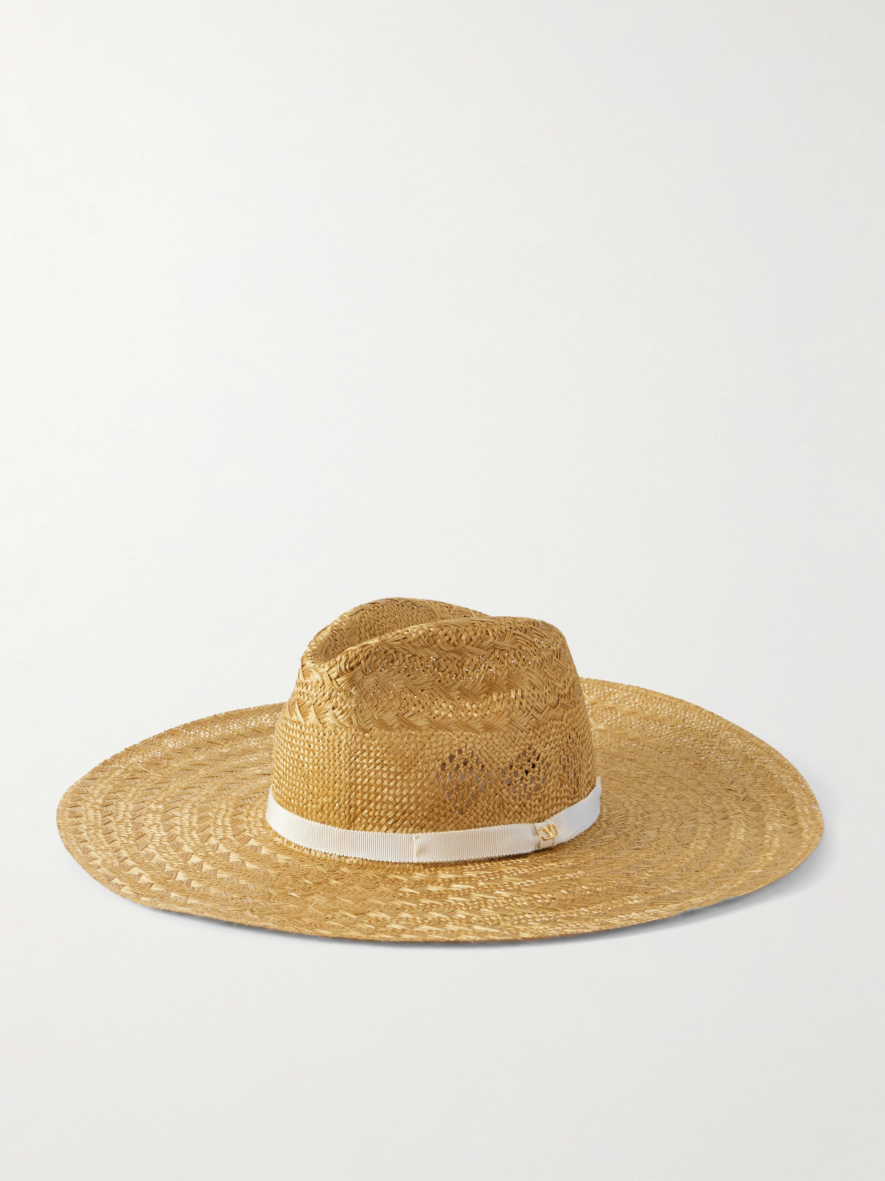 Valentino Garavani Grosgrain-trimmed Straw Hat In Brown