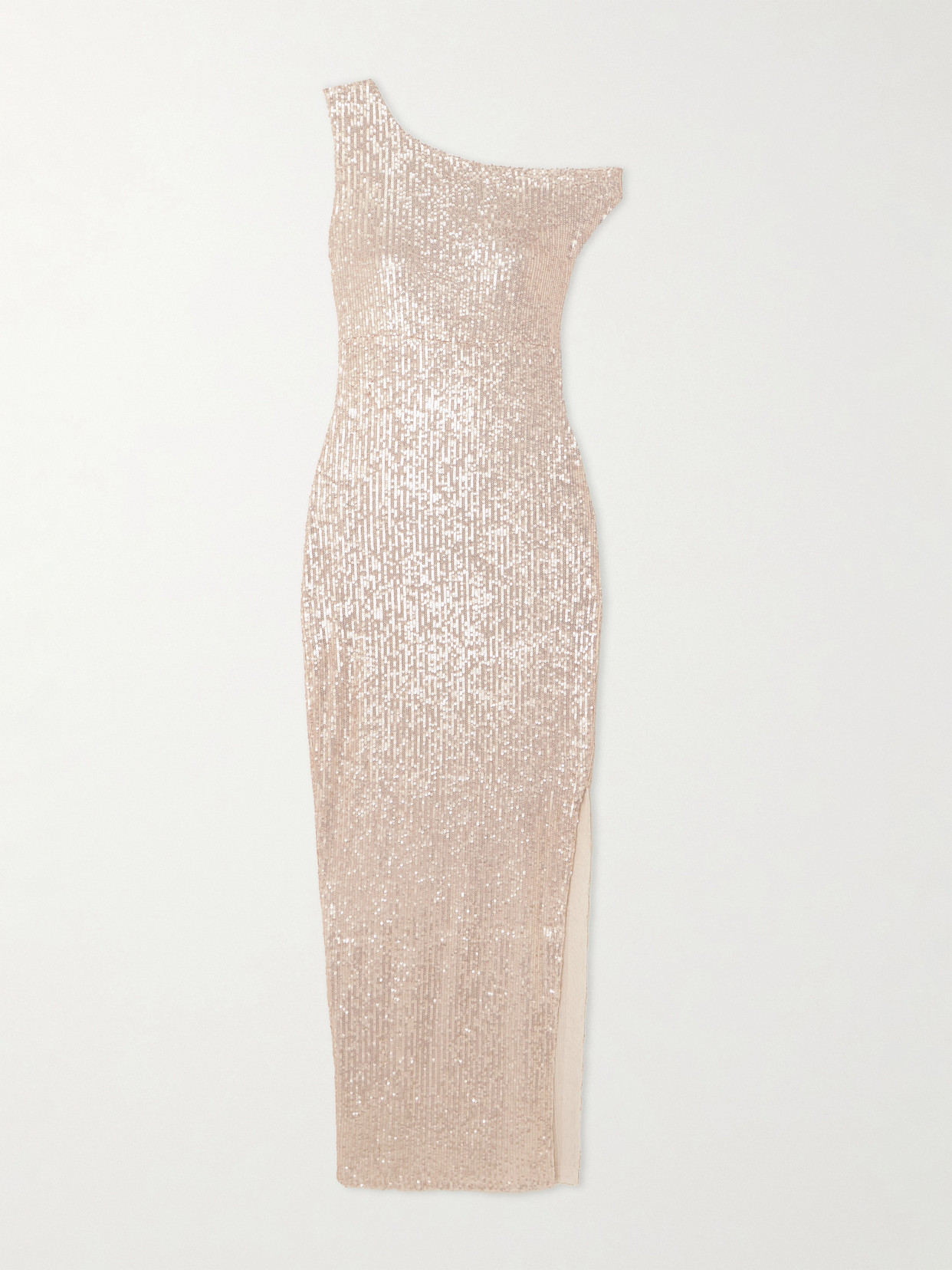 Norma Kamali One-shoulder Sequined Stretch-mesh Maxi Dress In Gold