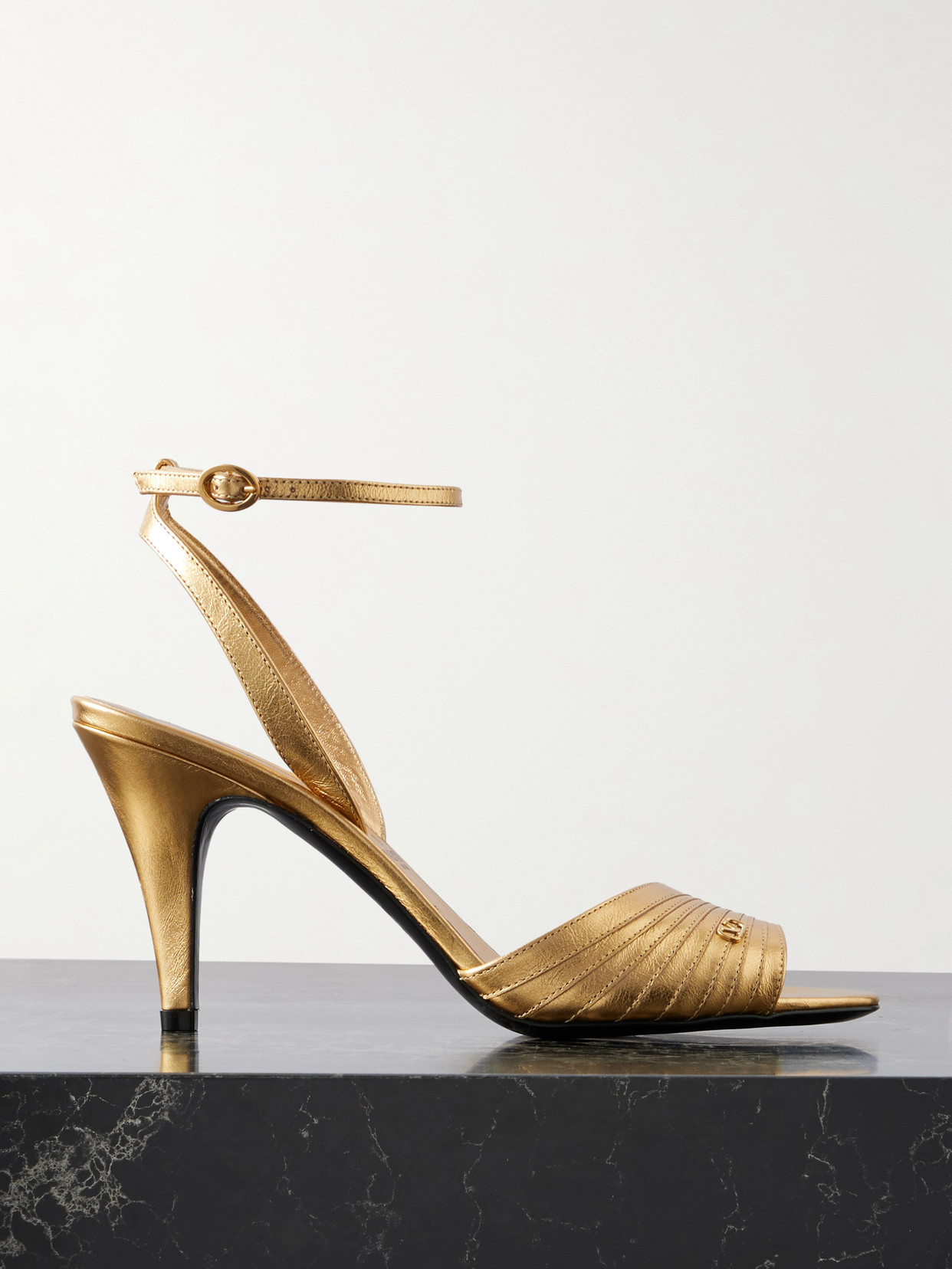 Valentino Garavani Ladycrush 85 Embellished Metallic Leather Sandals In Gold