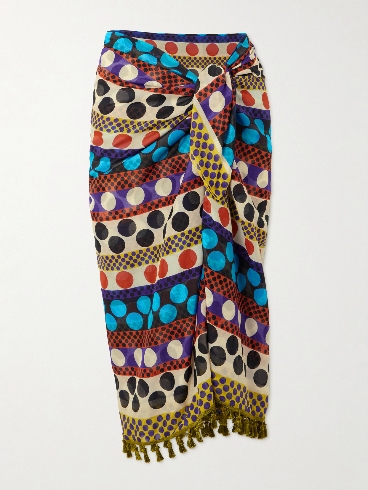 Valentino Tasseled Printed Cotton And Silk-blend Pareo