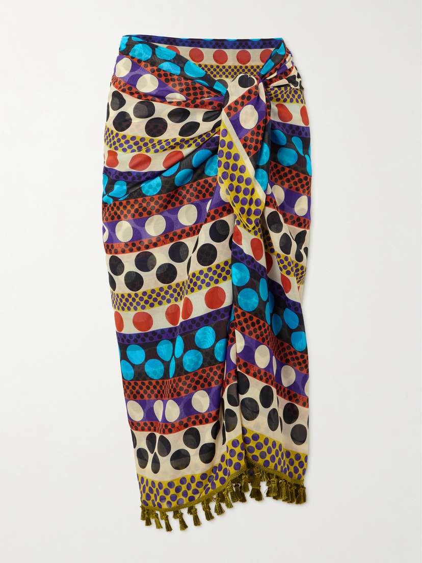 Valentino Garavani Tasseled Printed Cotton And Silk-blend Pareo