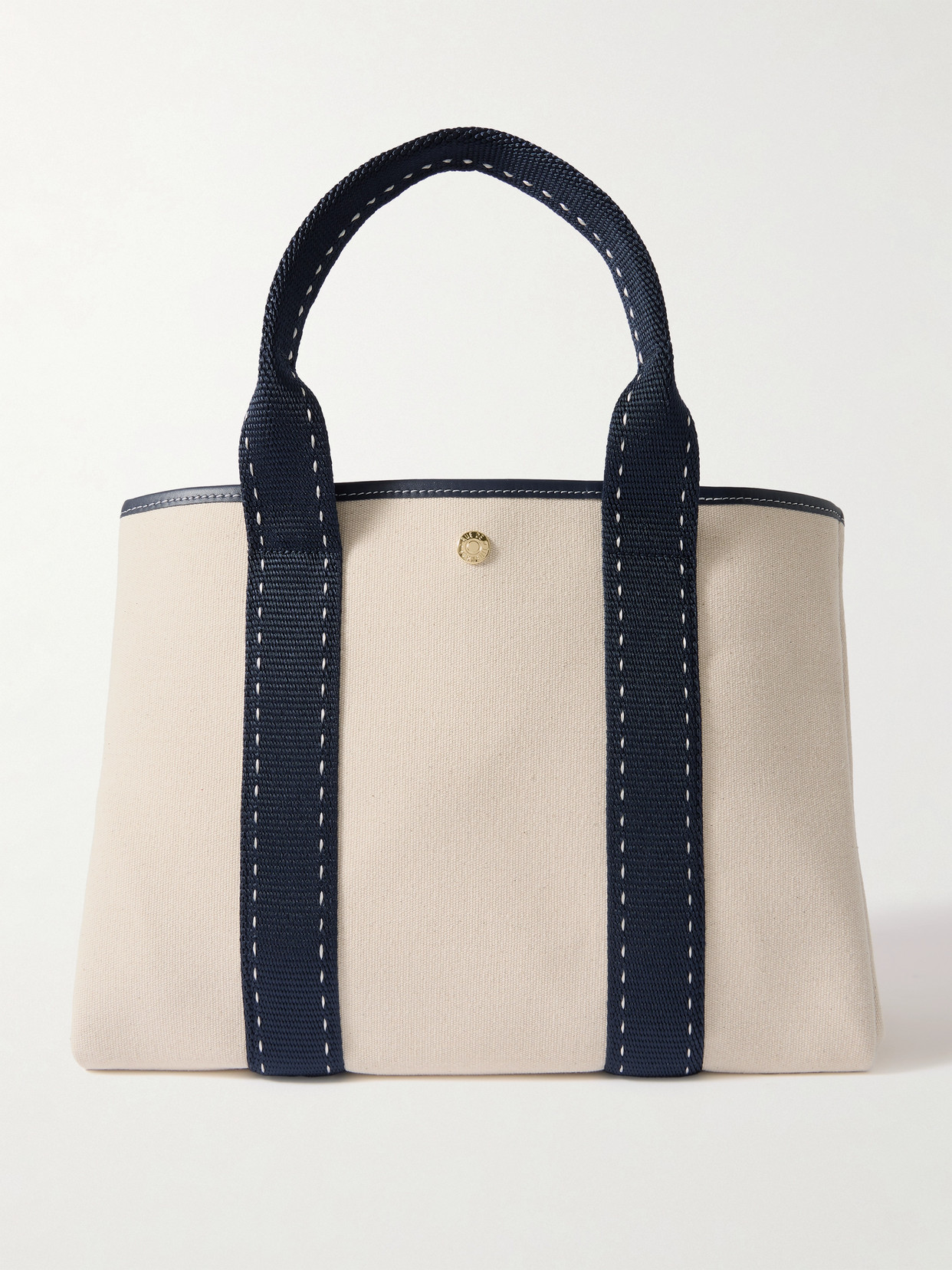 Rue De Verneuil Sellier Medium Leather- And Webbing-trimmed Canvas Tote In White