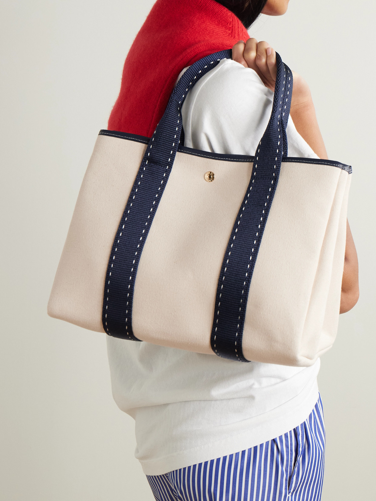 RUE DE VERNEUIL SELLIER MEDIUM LEATHER- AND WEBBING-TRIMMED CANVAS TOTE