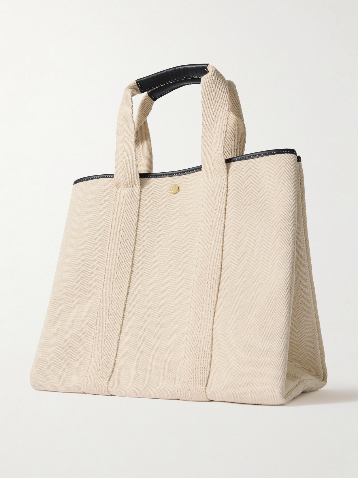 RUE DE VERNEUIL LARGE LEATHER- AND WEBBING-TRIMMED HERRINGBONE CANVAS TOTE