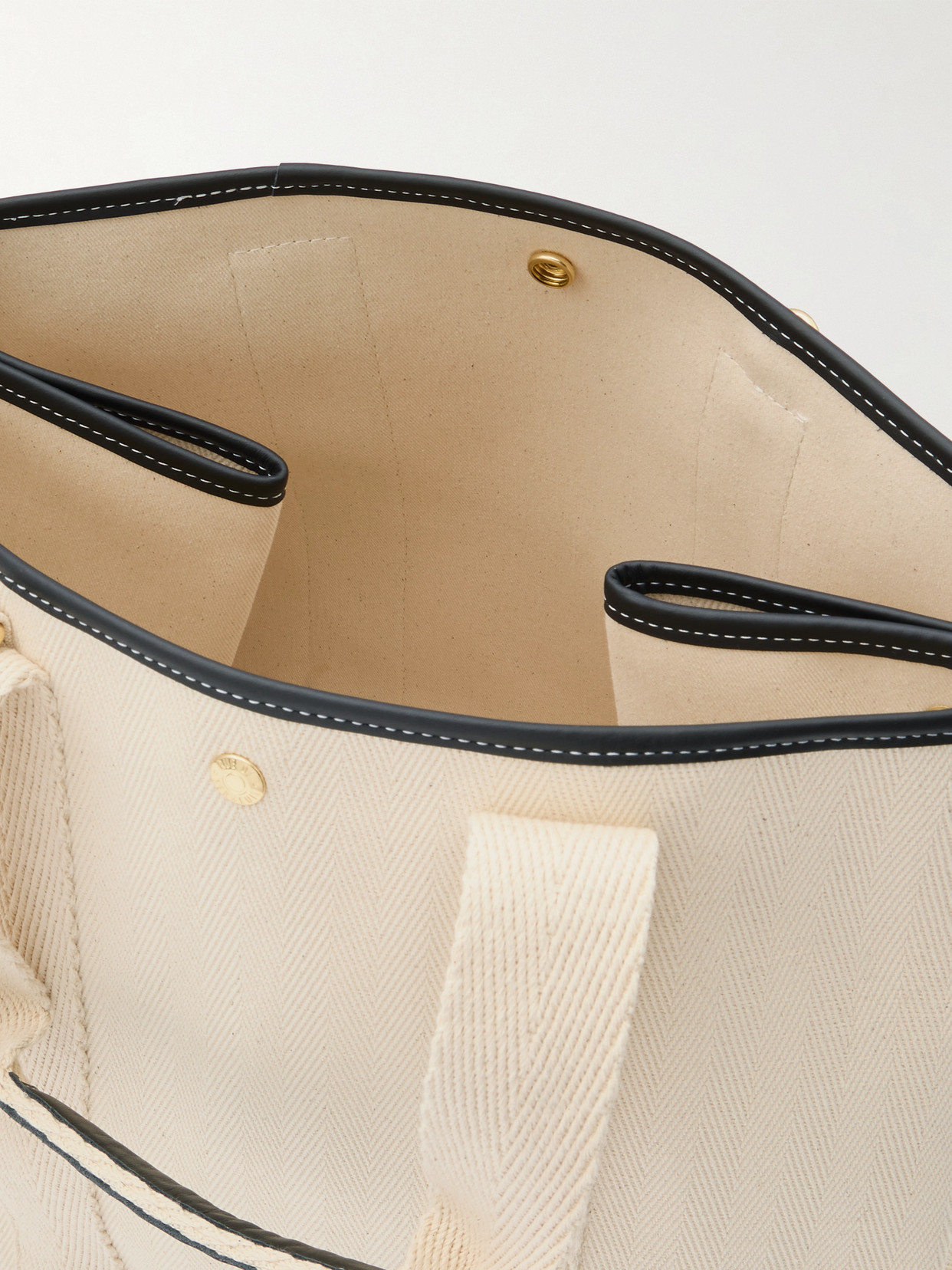 Shop Rue De Verneuil Large Leather- And Webbing-trimmed Herringbone Canvas Tote In Cream