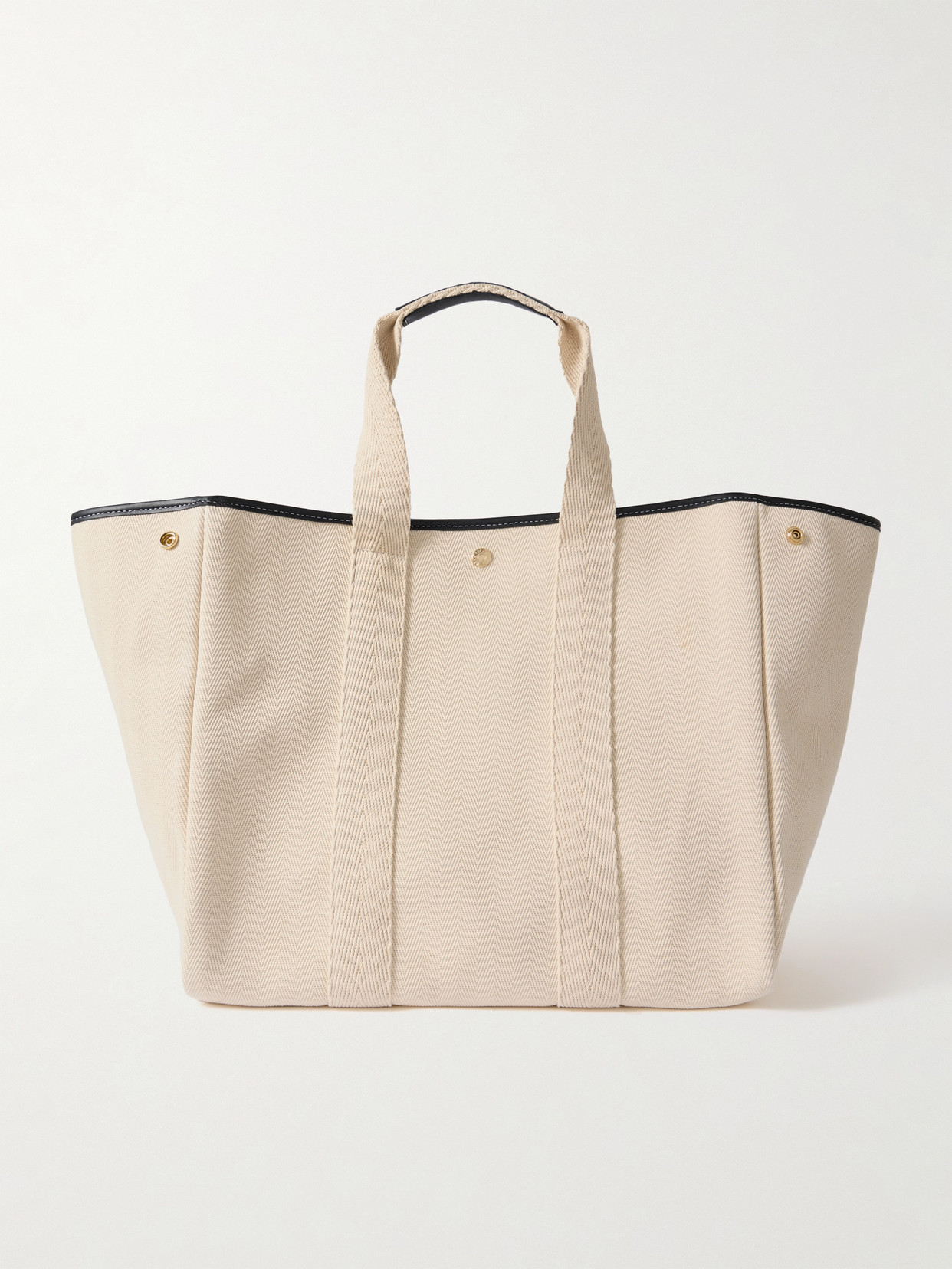 RUE DE VERNEUIL LARGE LEATHER- AND WEBBING-TRIMMED HERRINGBONE CANVAS TOTE