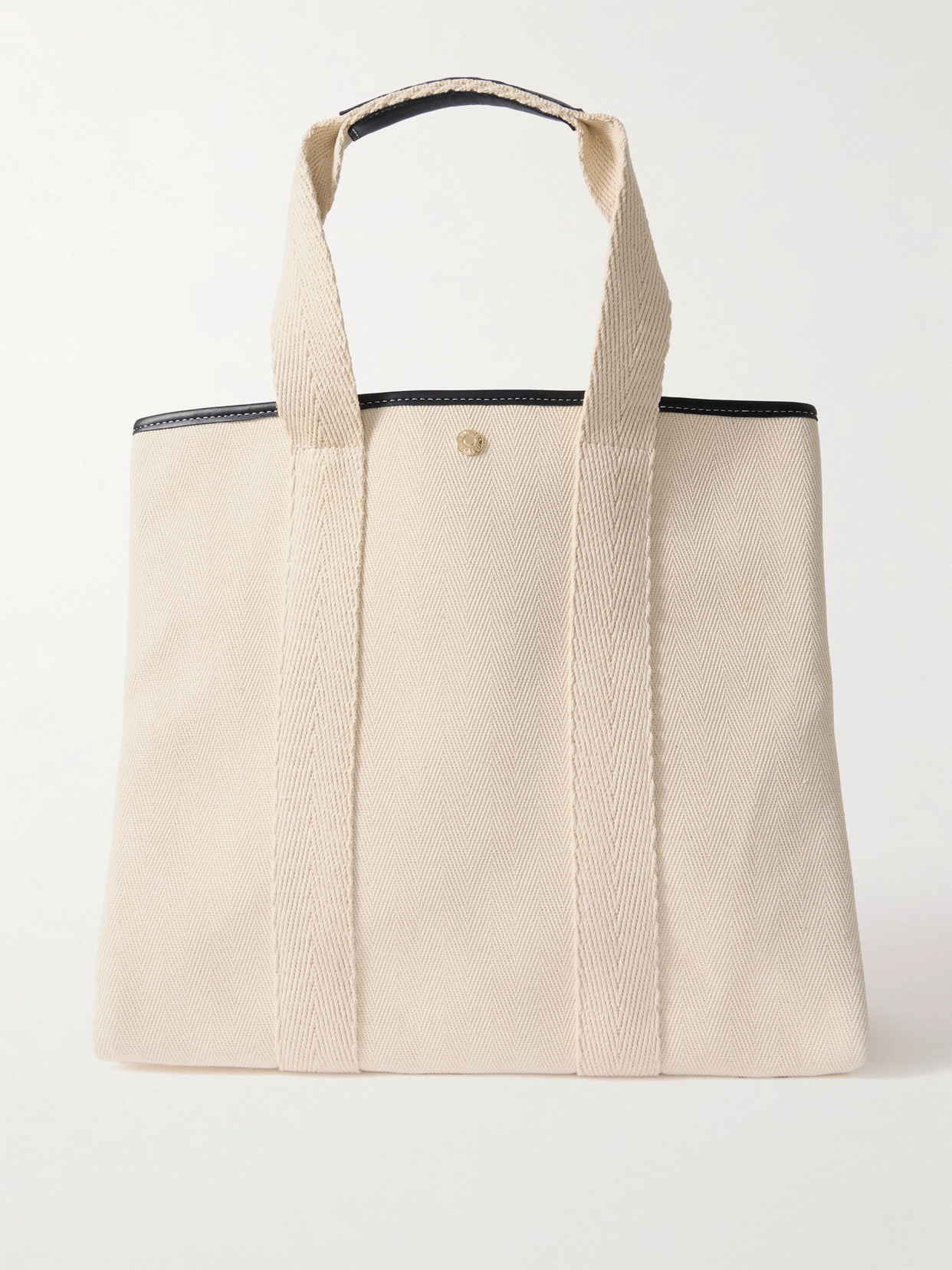 Rue De Verneuil Large Leather- And Webbing-trimmed Herringbone Canvas Tote In Cream