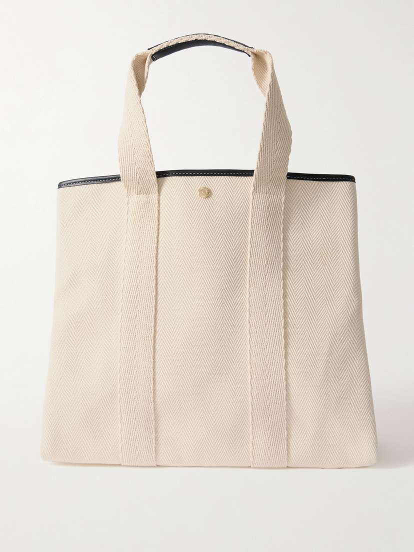 RUE de VERNEUIL Large Leather- And Webbing-trimmed Herringbone Canvas Tote