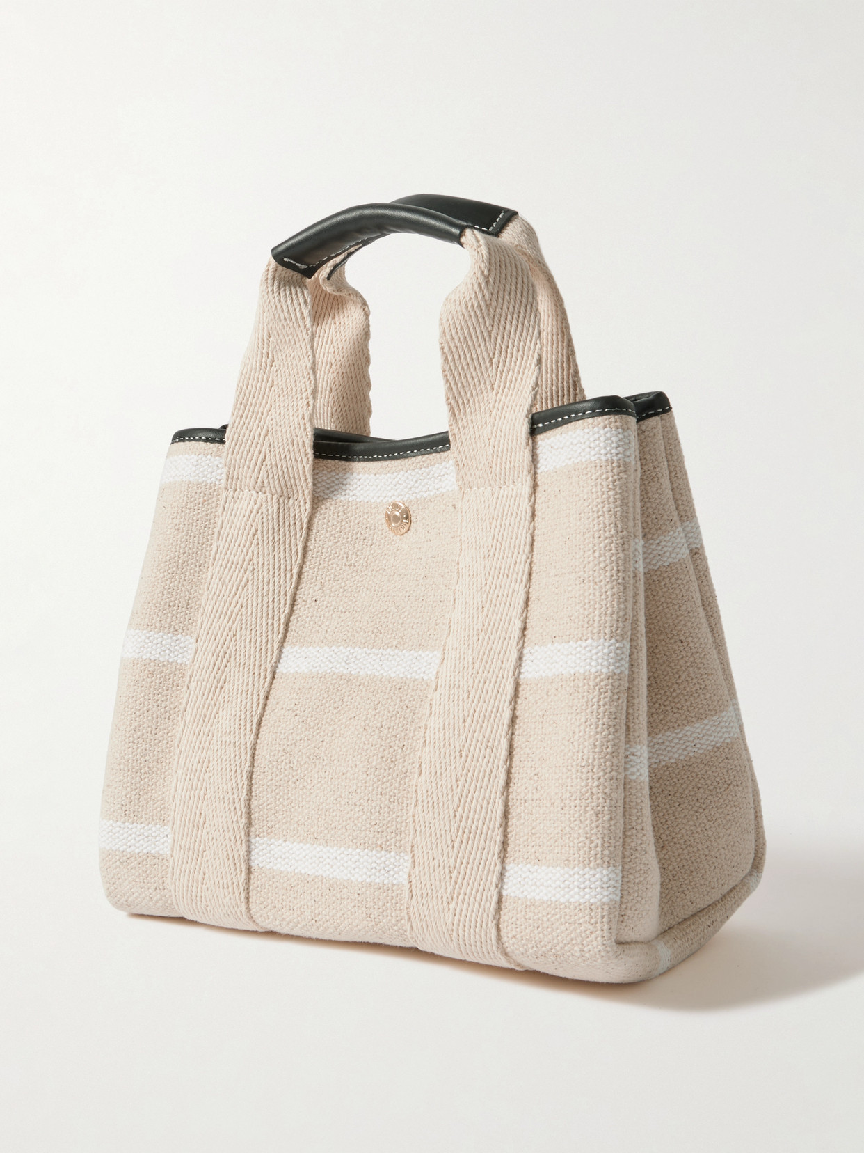RUE DE VERNEUIL CLUB TRAVERSÉE SMALL LEATHER AND WEBBING-TRIMMED STRIPED CANVAS TOTE