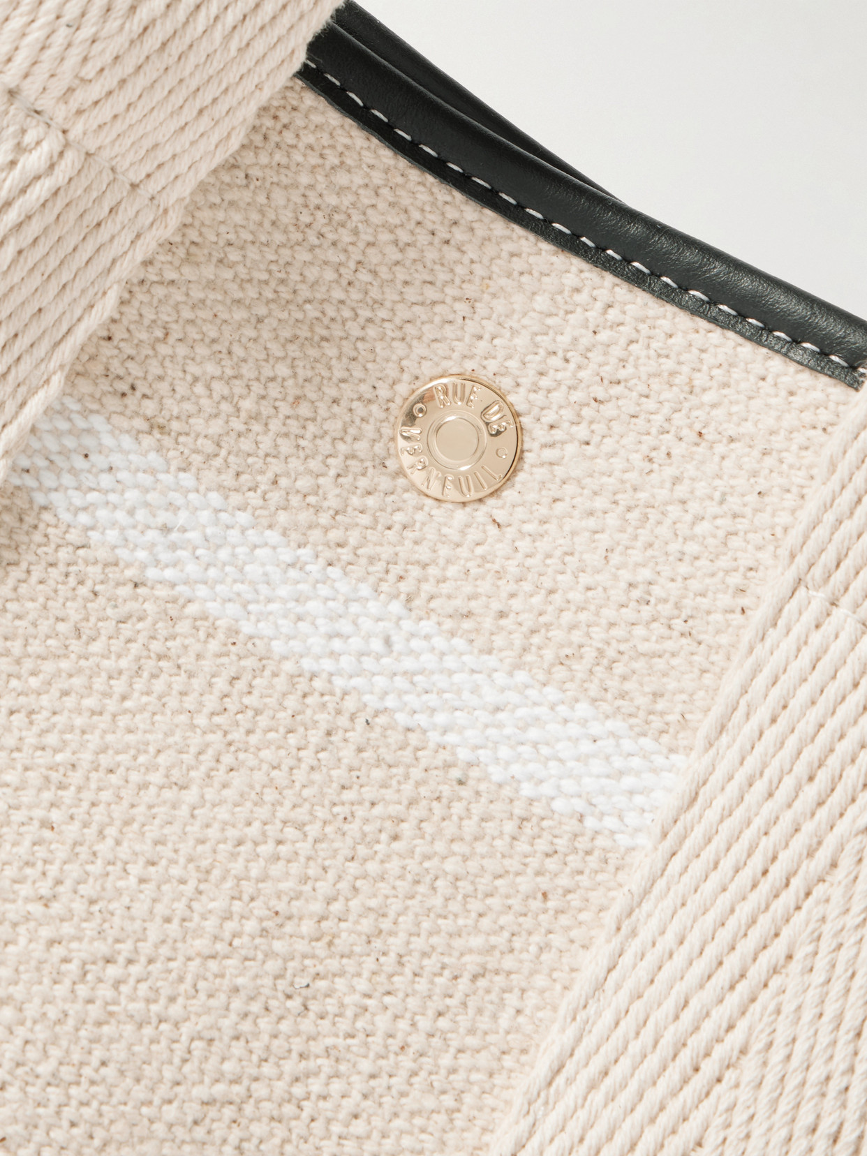 RUE DE VERNEUIL CLUB TRAVERSÉE SMALL LEATHER AND WEBBING-TRIMMED STRIPED CANVAS TOTE
