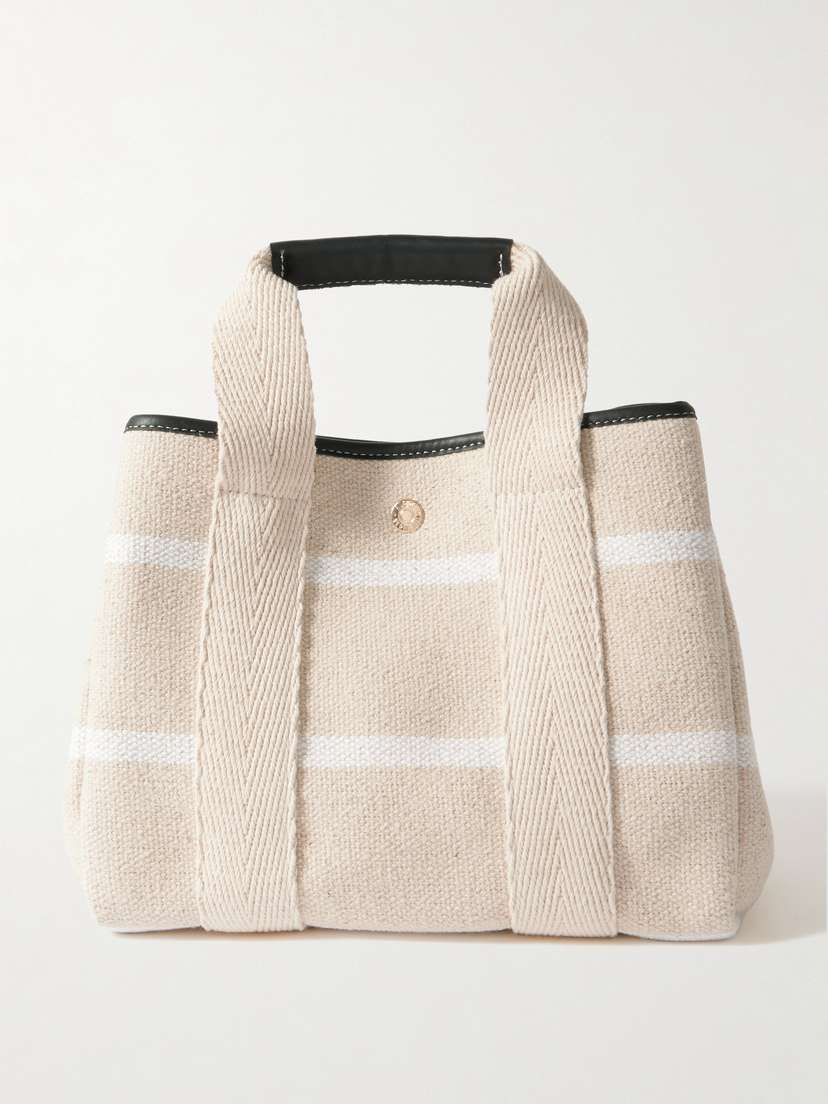 RUE de VERNEUIL Club Traversée Small Leather And Webbing-trimmed Striped Canvas Tote